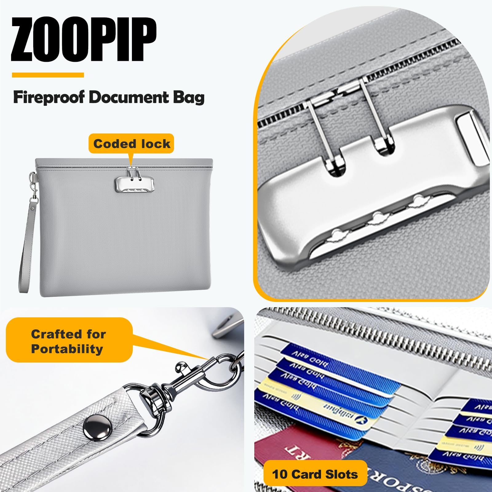 Fireproof Money Bag with Lock, 11.2"x7.6" Fireproof Cash Bag with Zipper Closure, Storage Pouch for A5 Size Document, Cheque, Cash, Cell Phone, Tablet, Credit Card, Passport, Jewelry (Black)