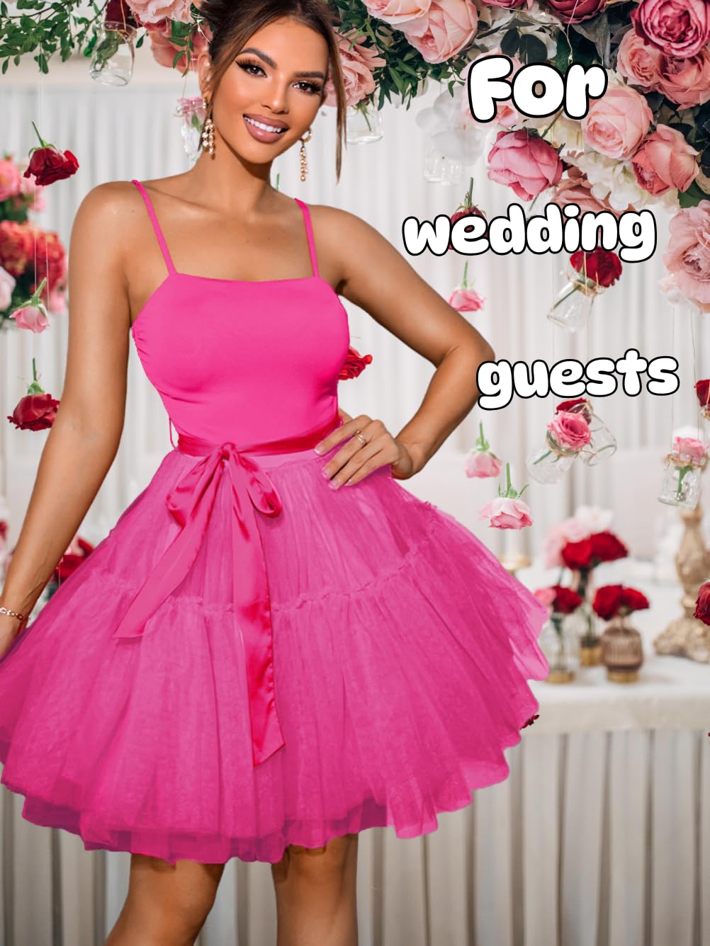 Kaei&Shi Poofy Short Tulle Dress,Spaghetti Strap Semi Formal Dresses for Women,Elegant Birthday Outfit Homecoming Cocktail
