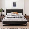 SHA CERLIN Full Size Bed Frame with Wooden Headboard,Heavy Duty Metal Slats Support Platform,No Box Spring Needed,Modern Black