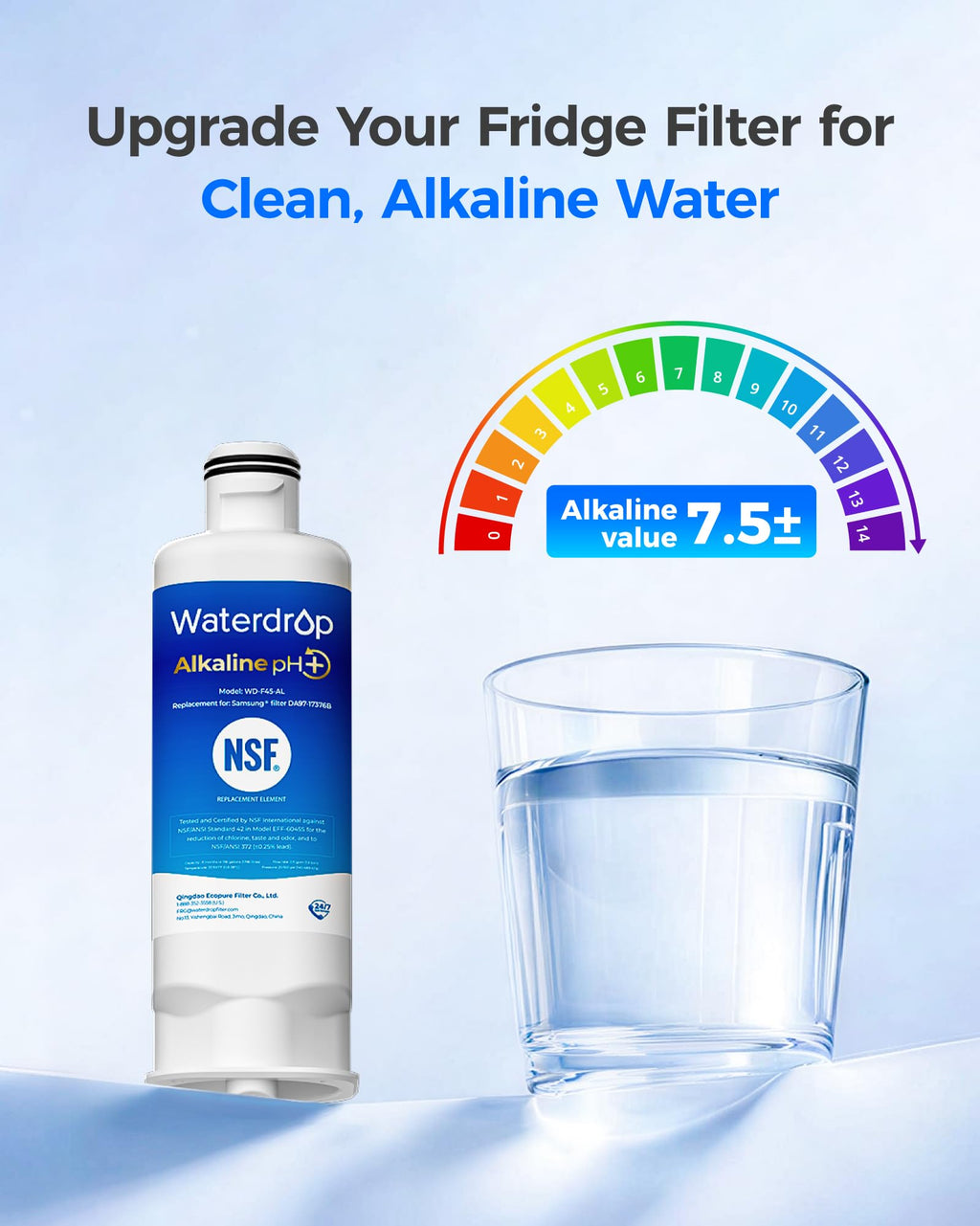 Waterdrop WD-F45 Refrigerator Water Filter, Replacement for Samsung® DA97-17376B HAF-QIN RF28R7201SR, RF28R7351SG