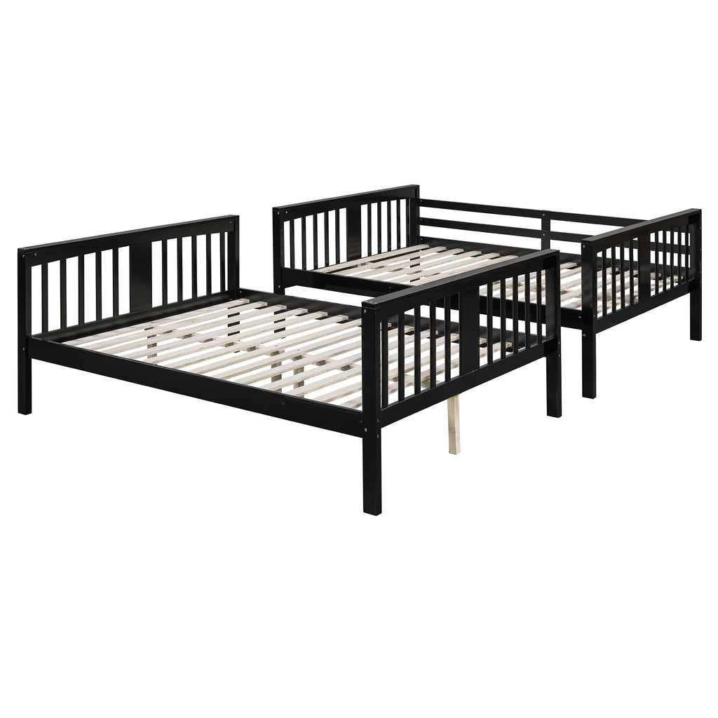 Merax Full Over Full Bunk Bed Convertible to Two Separate Beds, Solid Pine Wood Frame with Safety Guardrail & Headboard, Sturdy Durable Design, for Teens, Espresso