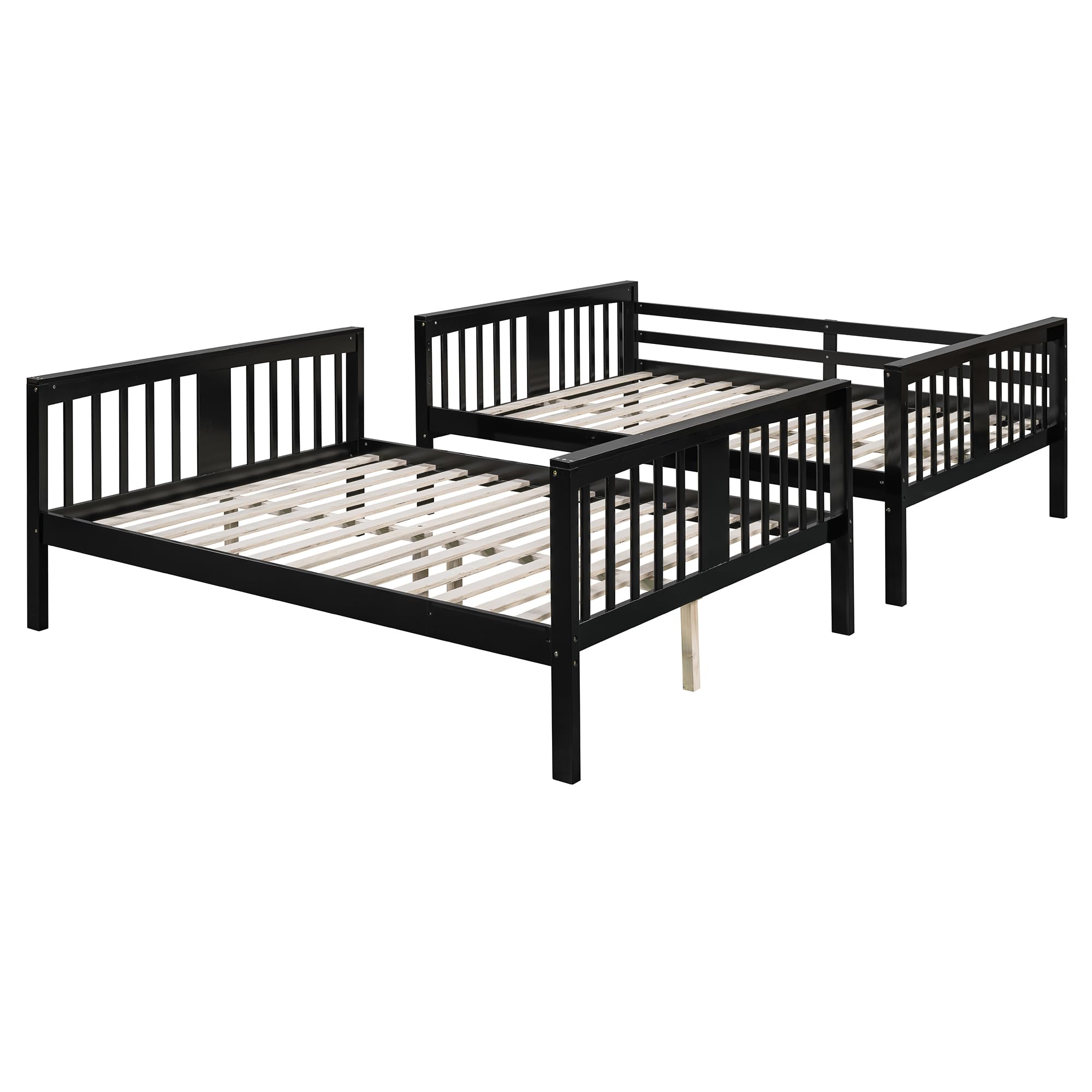 Merax Full Over Full Bunk Bed Convertible to Two Separate Beds, Solid Pine Wood Frame with Safety Guardrail & Headboard, Sturdy Durable Design, for Teens, Espresso