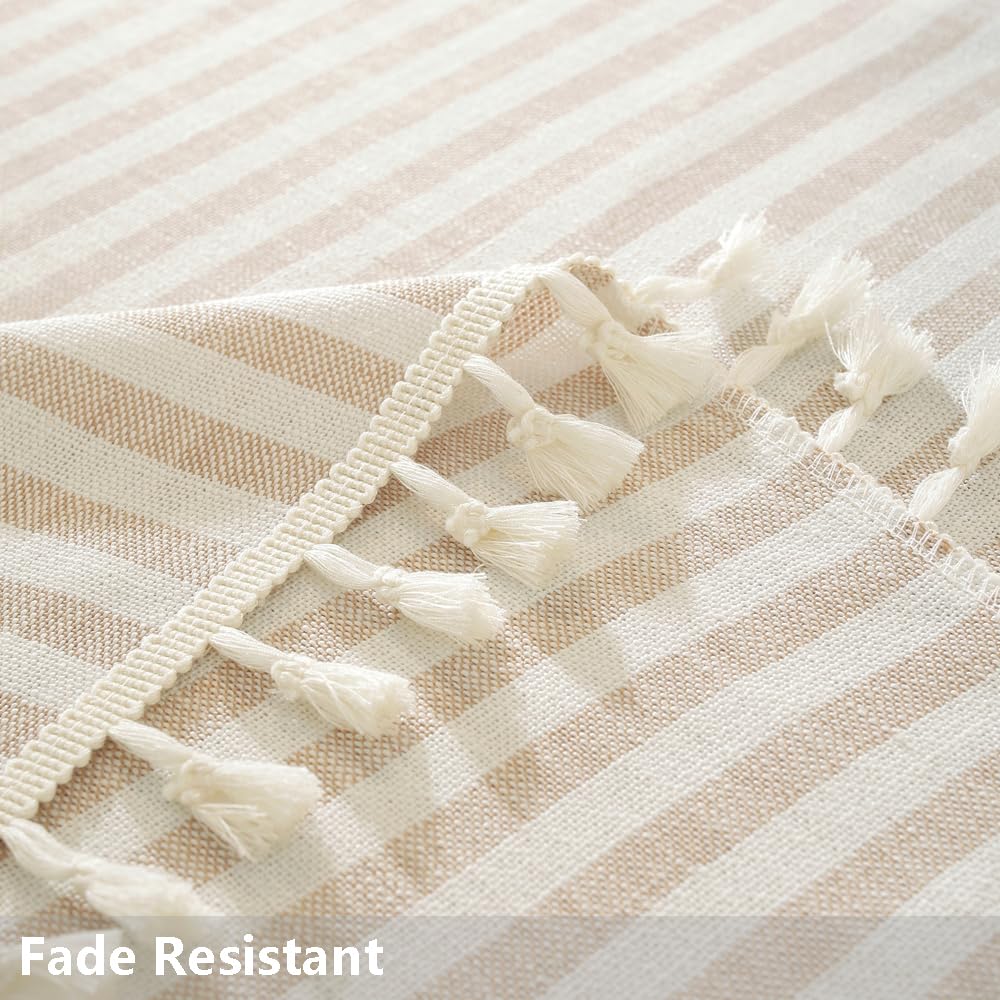 TruDelve Cotton Table Cloth Square Tables Beige Striped Tablecloths Fall Outdoor Tablecloth for Picnic Table Cover (Beige,55"x55",Square)