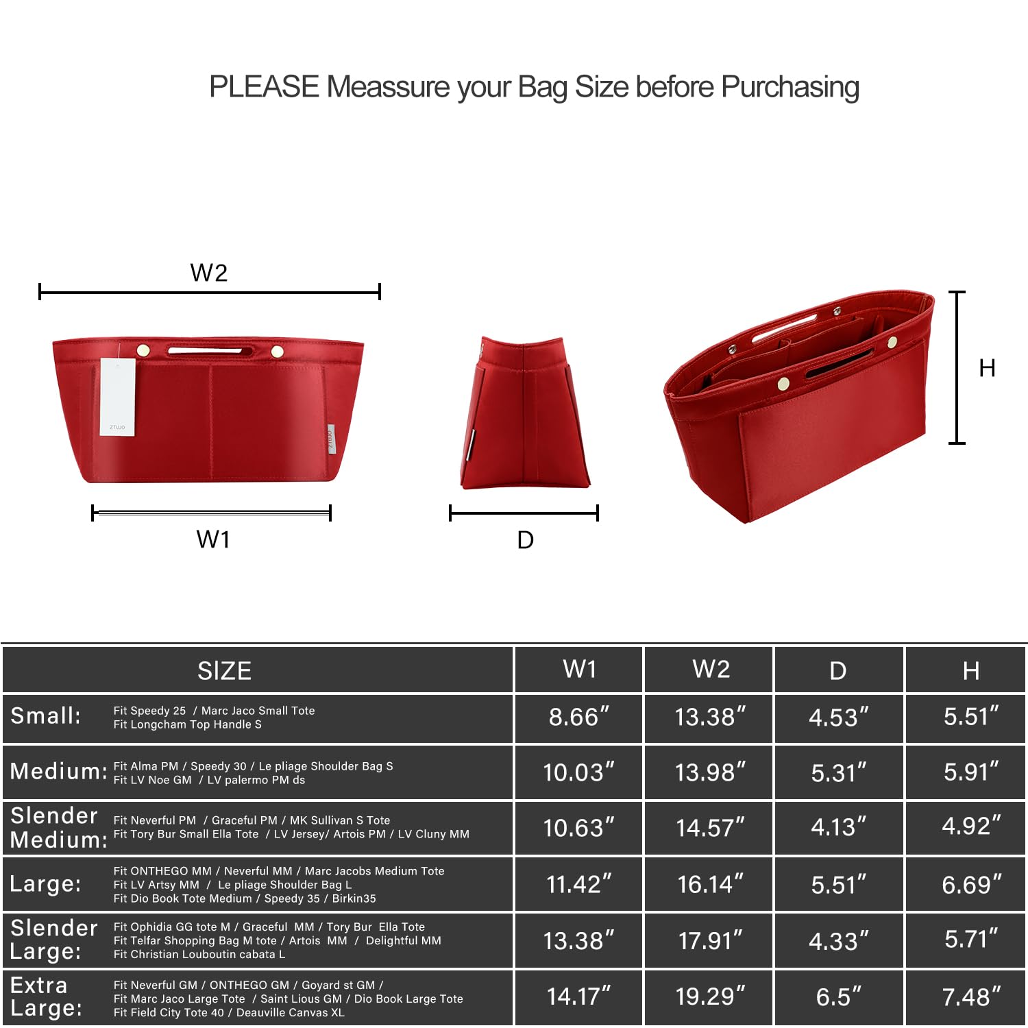 ZTUJO Purse Organizer Insert For Handbag & Tote Shaper,Tote Bag Organizer Insert For Speedy Neverful, 6 Sizes(Small, Silky Brown)