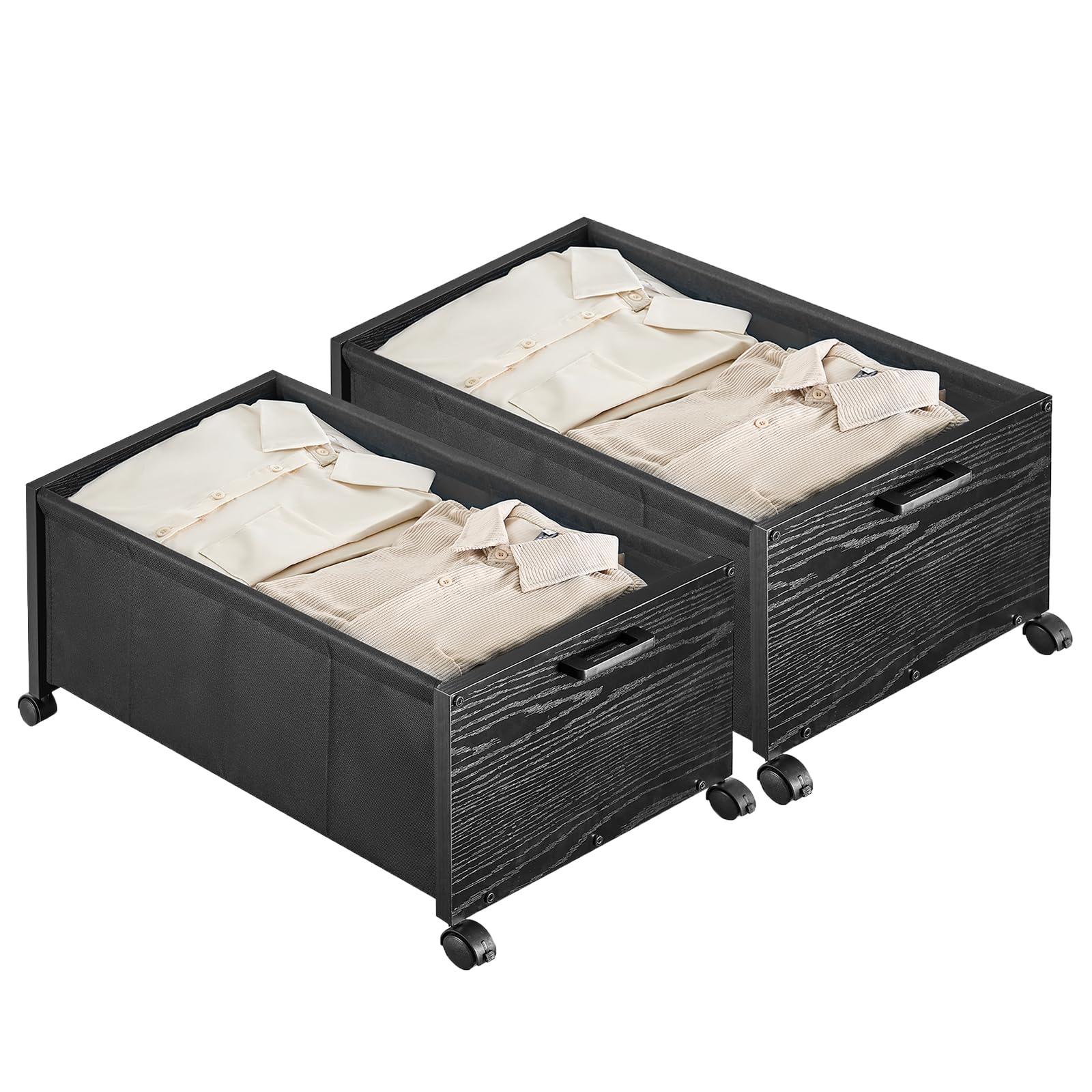 FOUCSSOMEI Under Bed Storage with Wheels, Wooden Under Bed Drawers On Wheels, Rolling Under Bed Shoe Storage, Space Saving, Black,30L