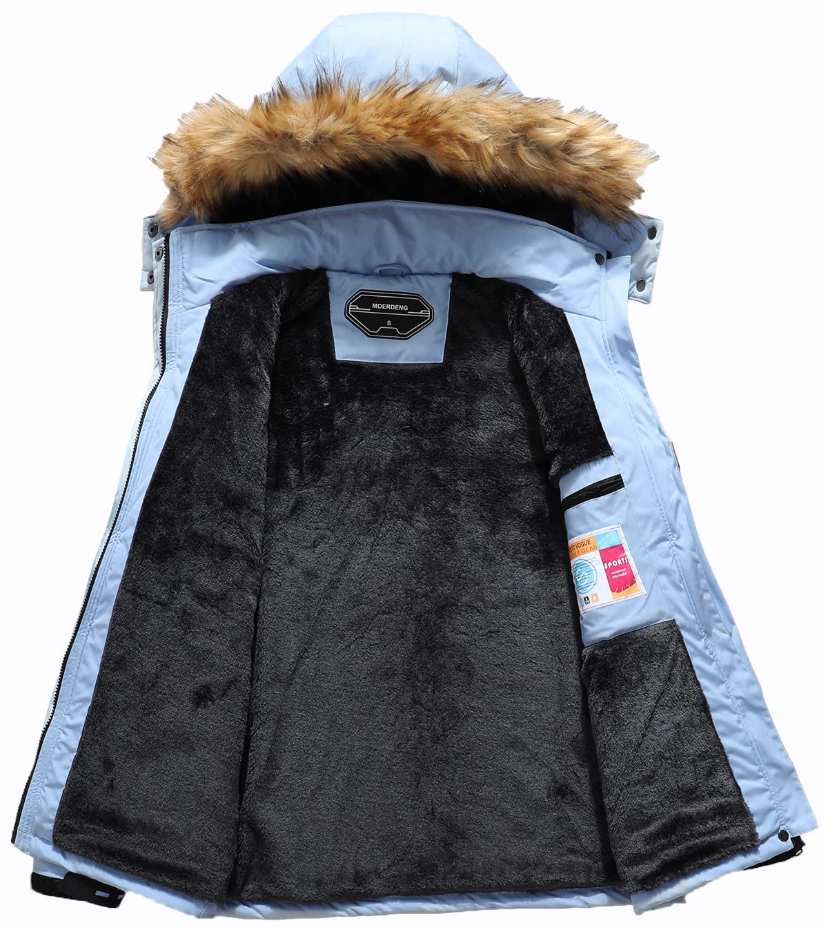 MOERDENG Women's Waterproof Ski Snow Jacket Winter Warm Hooded Snow Coat Mountain Windproof Ski Jacket For Women