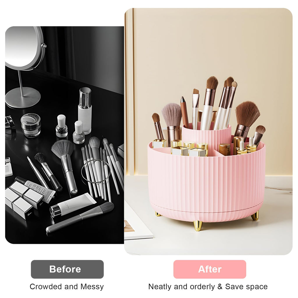Makeup Brush Holder Organizer,360° Rotating Makeup Brush Organizer,5 Slot Make up Brushes Cup for Cosmetics, Nail Polish, Art Supply, Bathroom Vanity Desktop Organizer - Black