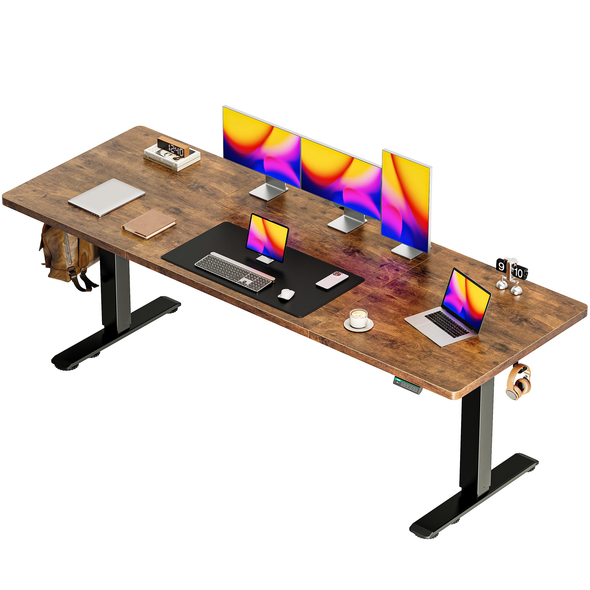Huuger 48 x 28 Large Electric Standing Desk, Height Adjustable Desk, 27.6" Deep Desktop, Stand up Gaming, 2 Hooks, 3 Preset Heights, for Home Office, Black