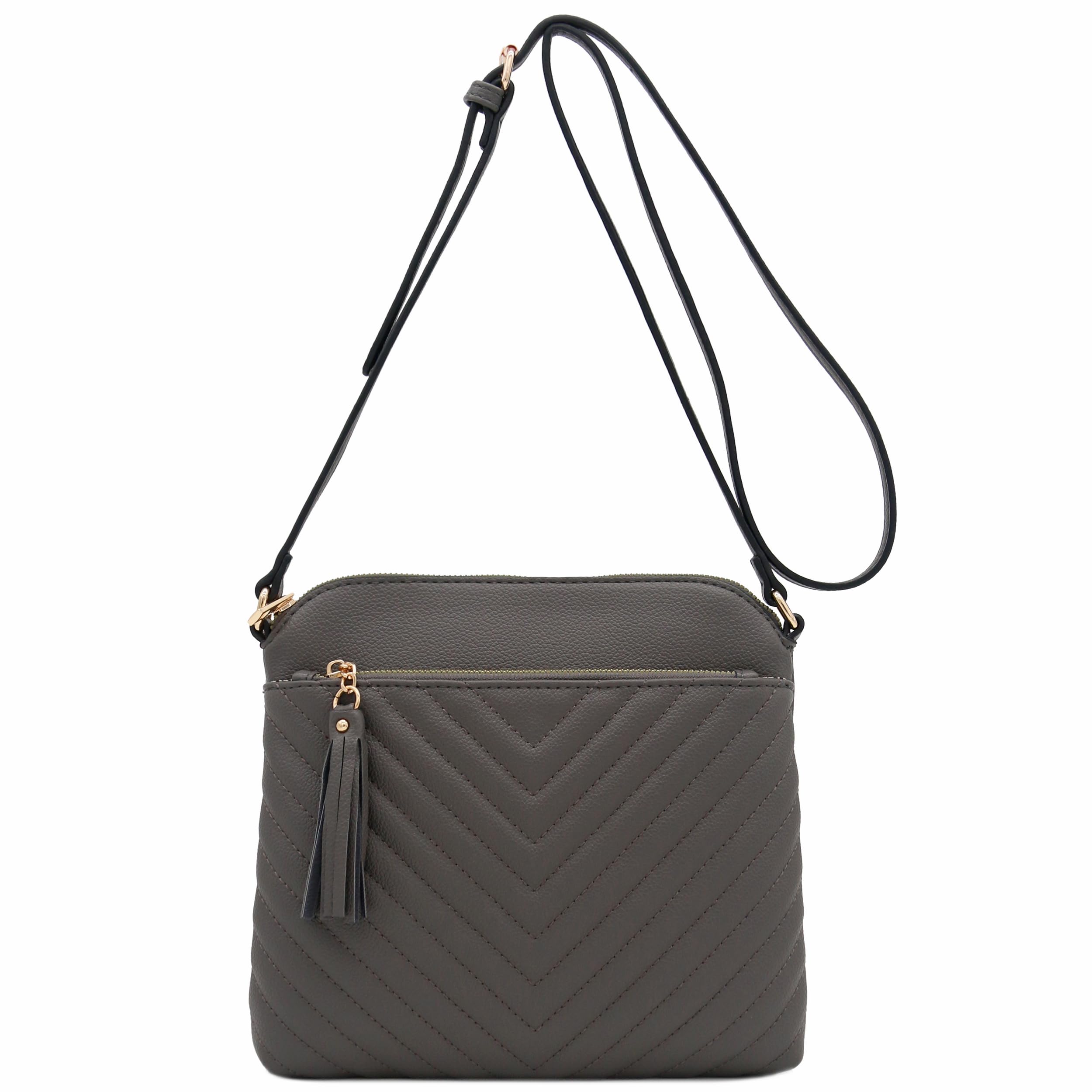 FashionPuzzle Chevron Quilted Medium Crossbody Bag with Tassel Accent
