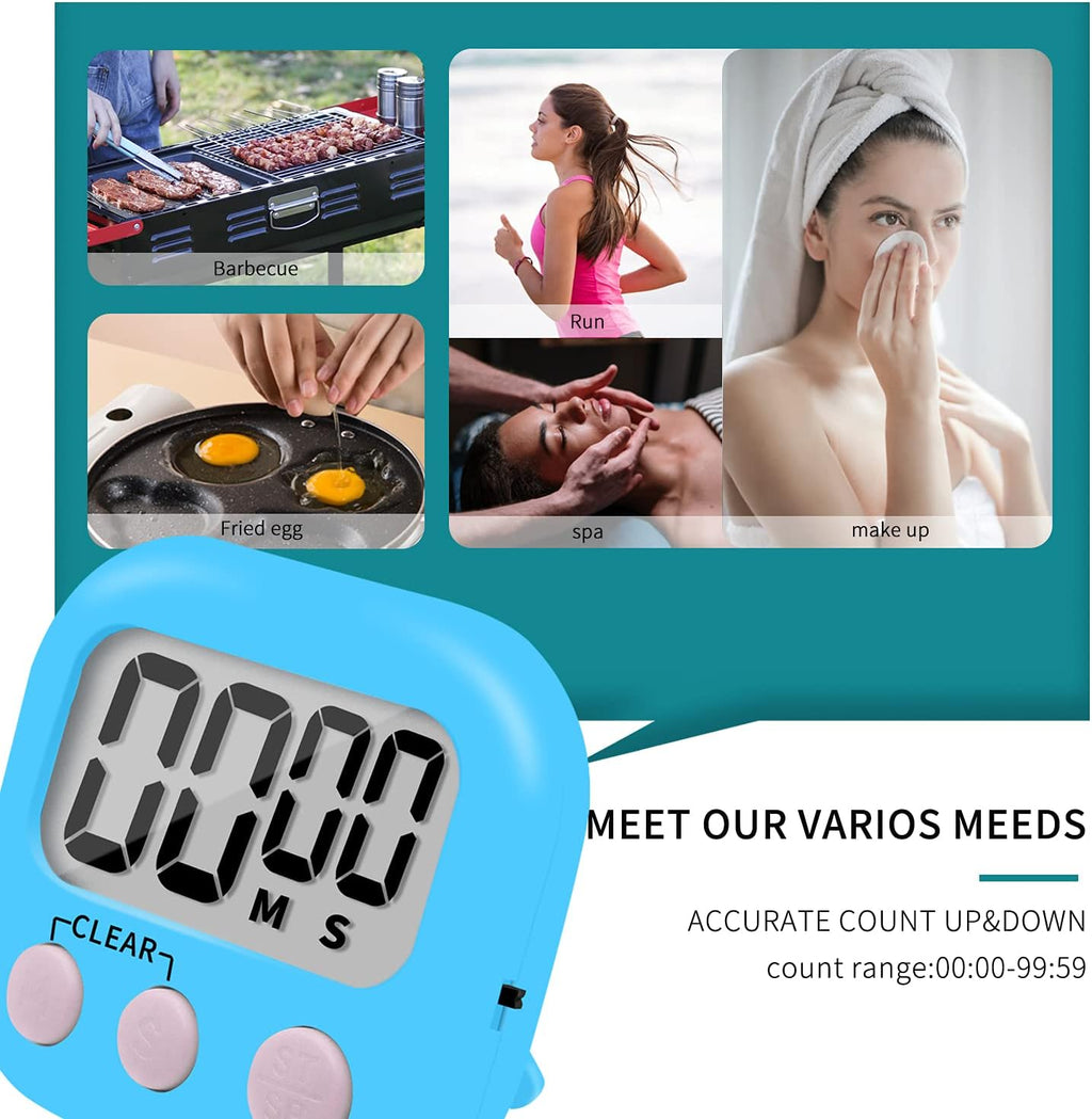 12 Pack Small Digital Kitchen Timer Magnetic Back and ON/Off Switch,Minute Second Count Up Countdown（White,Blue,Orange