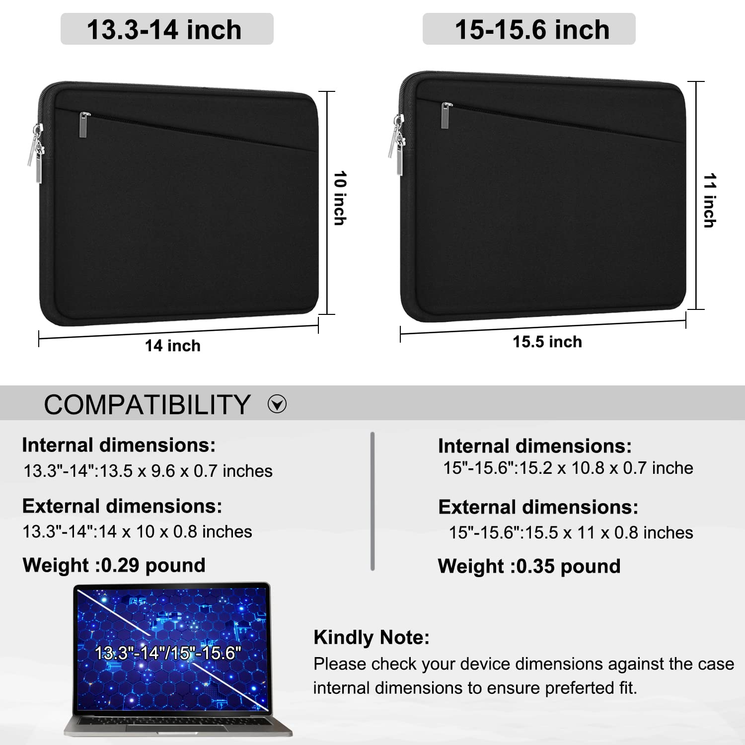 Laptop Sleeve Case 13.3 Inch, Durable 14 Inch Laptop Case Computer Carrying Bag Protective Cover Compatible with 13 14 inch MacBook Pro, MacBook Air, Dell, HP, Lenovo, Notebook, Computer, Black
