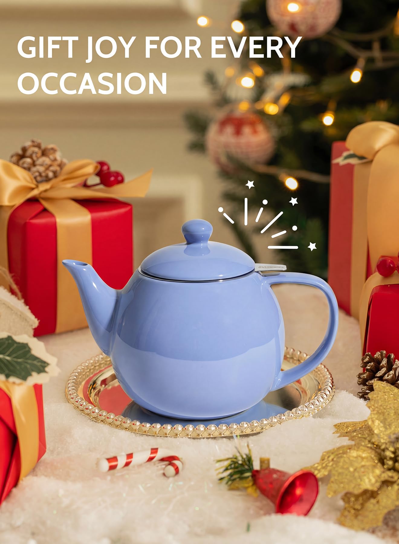 Sweese Porcelain Teapot 27 oz with Infuser for Loose Leaf Tea, Bluish Grey