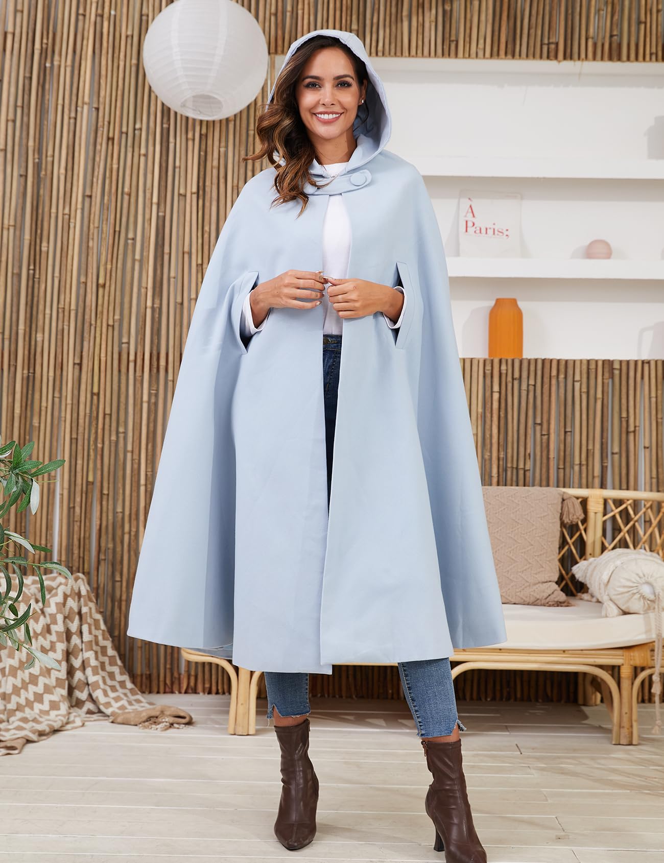 Gihuo Cape Poncho Women's Hooded Maxi Cloak Coat Winter Warm Long Cloak Cosplay Costumes Outerwear