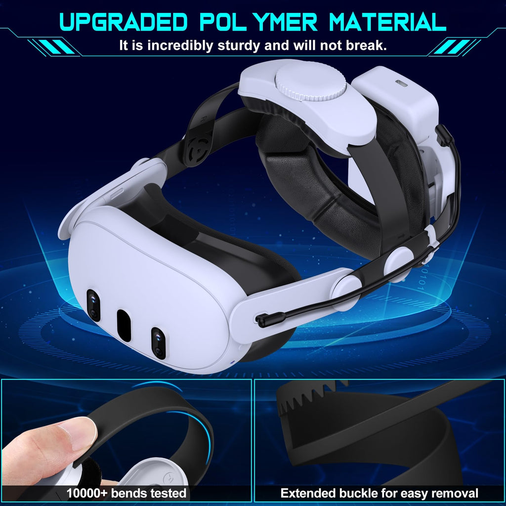 Hot-Swappable Battery Head Strap for Quest 2/Quest 3/3S, 15000mAH Detachable Battery, Extra 6-8 Hours Playtime, Double Knobs, Soft Cushion, Reduces Head Pressure, with One Charging Dock