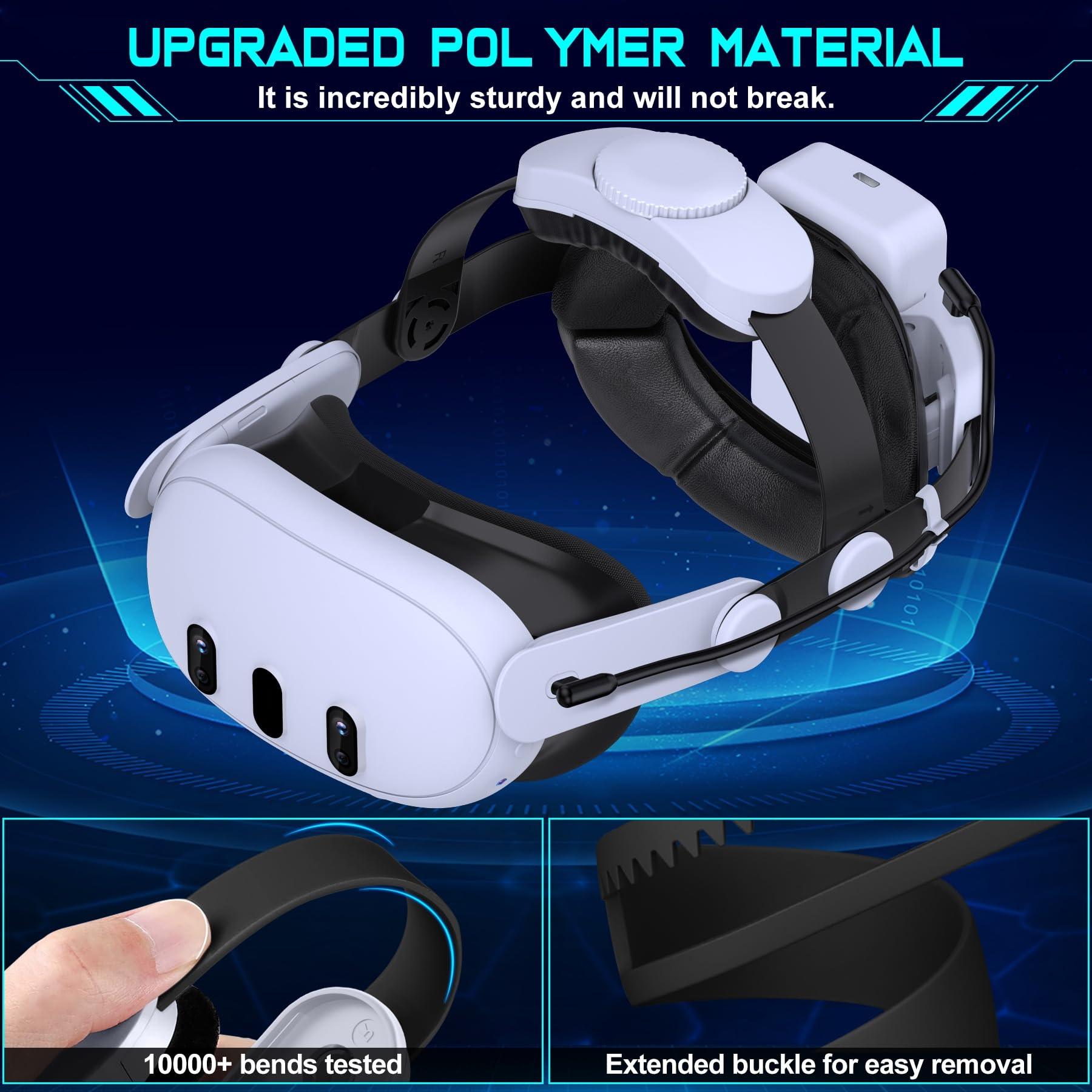 Hot-Swappable Battery Head Strap for Quest 2/Quest 3/3S, 15000mAH Detachable Battery, Extra 6-8 Hours Playtime, Double Knobs, Soft Cushion, Reduces Head Pressure, with One Charging Dock