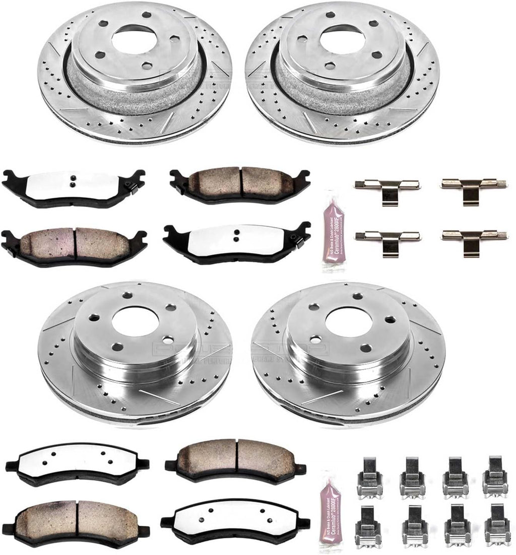 PowerStop Front & Rear Brake Kit For Chrysler Aspen 2007-09 |Dodge Durango 2007-09 |Ram 1500 2006-18 - Truck & Tow Carbon Fiber Ceramic Brake Pads + Drilled & Slotted Rotors Upgrade, K2164-36