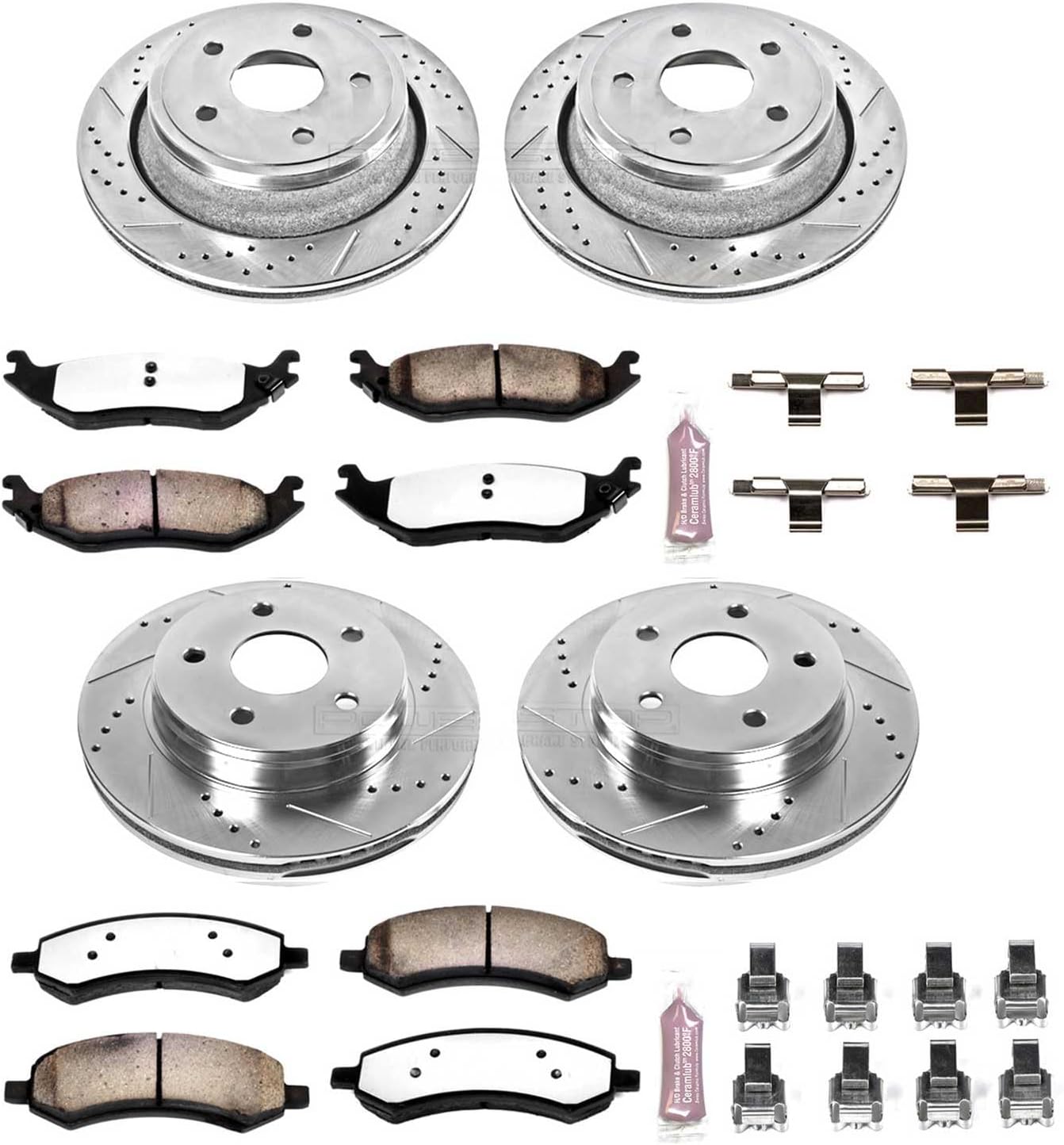 PowerStop Front & Rear Brake Kit For Chrysler Aspen 2007-09 |Dodge Durango 2007-09 |Ram 1500 2006-18 - Truck & Tow Carbon Fiber Ceramic Brake Pads + Drilled & Slotted Rotors Upgrade, K2164-36