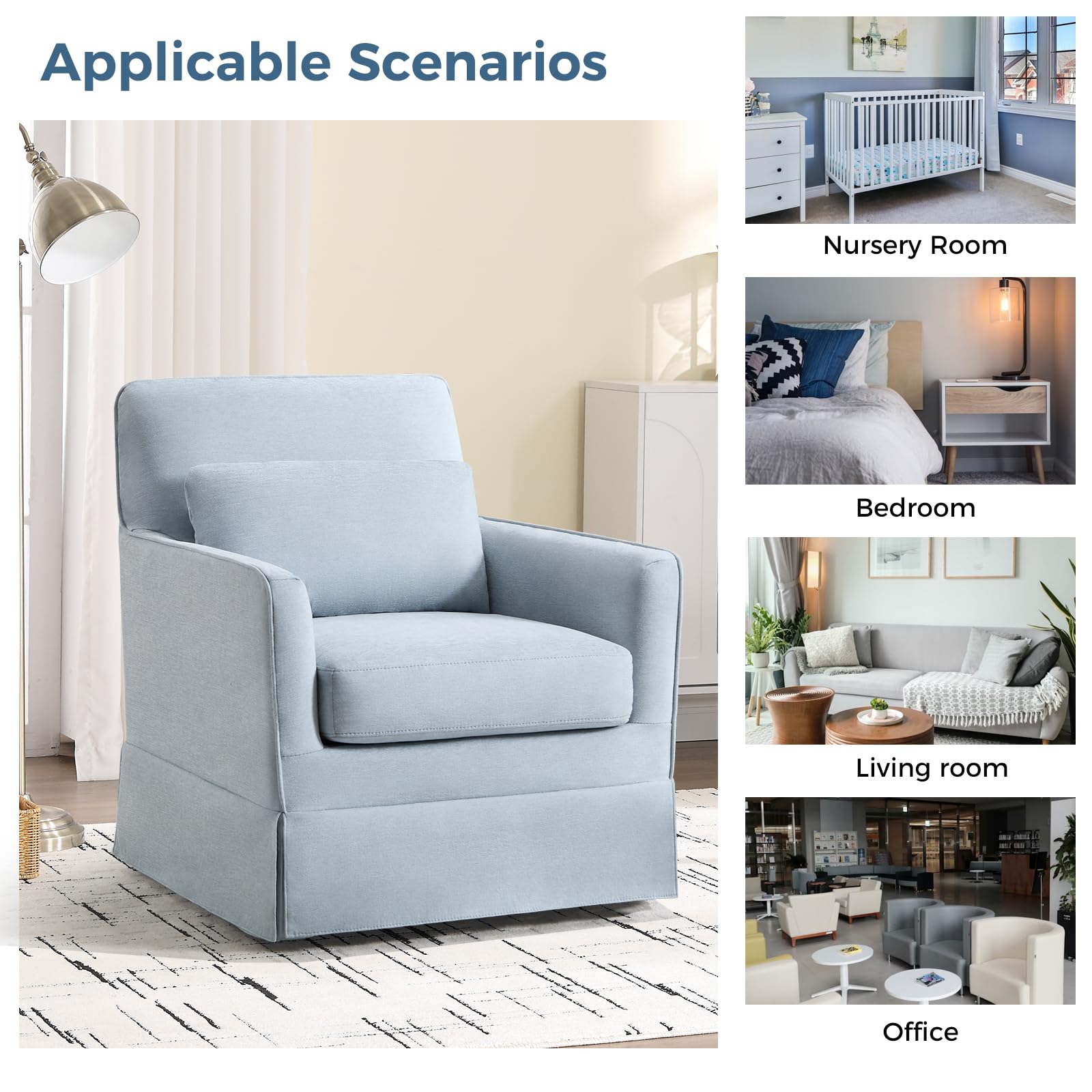 INZOY Swivel Accent Chair Linen Mid Century Modern Chair, Comfy Swivel Barrel Reading Chair, Upholstered Square Chair for Living Room Bedroom Small Spaces, Fully Assembled, Beige