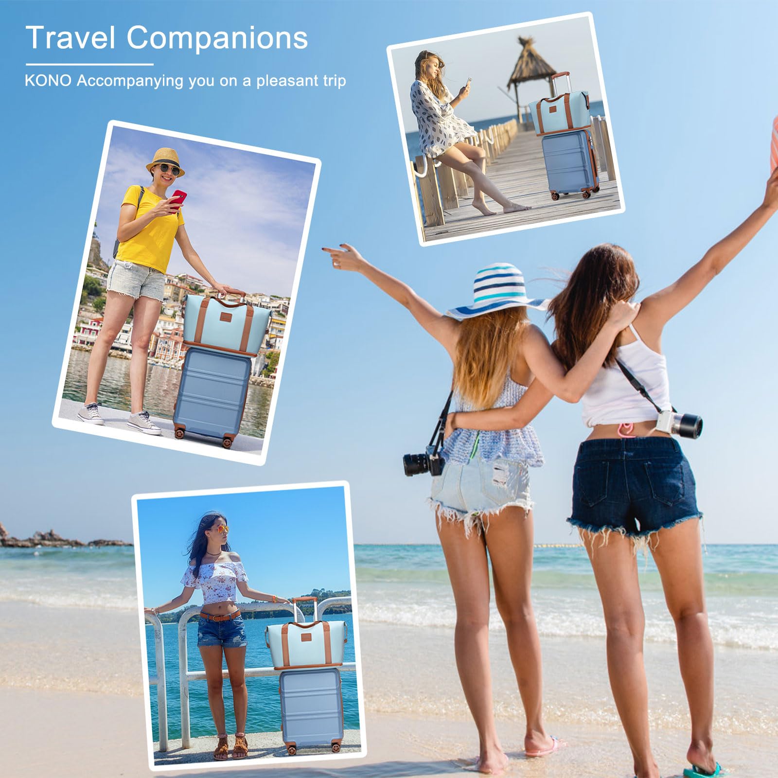 Kono Carry On Luggage Set Airline Approved Lightweight PC+ABS Carry On Suitcase with TSA Lock Spinner Wheels Durable Luggage Hardside Apricot Blue