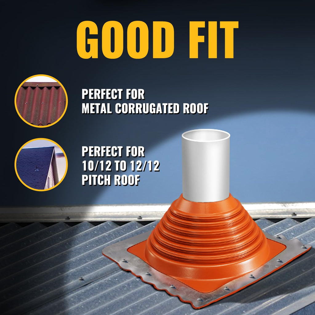 VIVIDA #1 Metal Roof Pipe Flashing, Metal Roofing Pipe Boot Kit, High Temp Silicone Vent Boot, for Tube OD 1/4" to 2", Square Base, Screws & Hex Socket Included, 1 Pack, Black