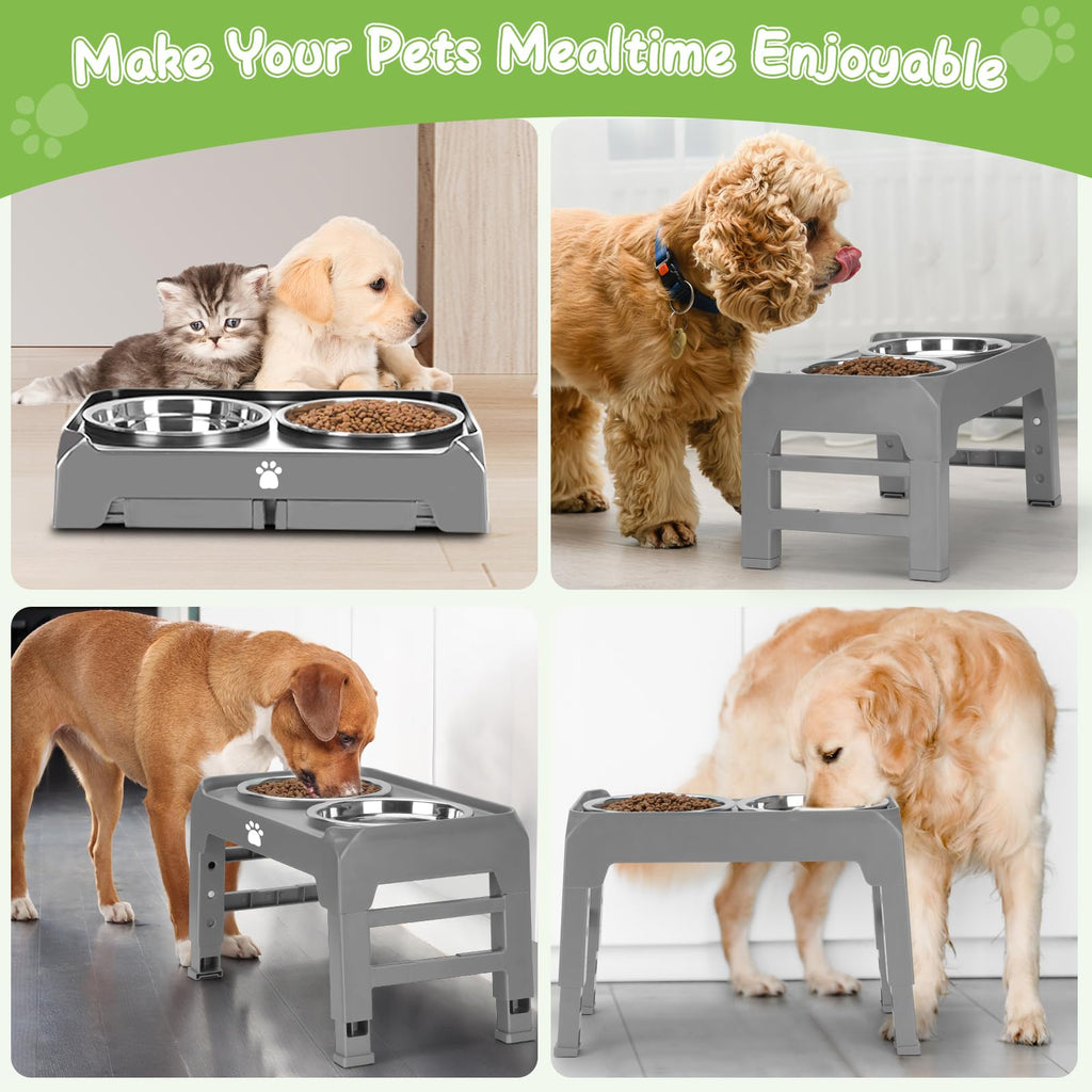 Elevated Dog Bowls 3 Height Adjustable Raised Bowl Stand with 25oz Stainless Steel Dog Food Bowls Anti-Slip for Small Dogs Adjusts to 7.5", 6", 2.75", Black