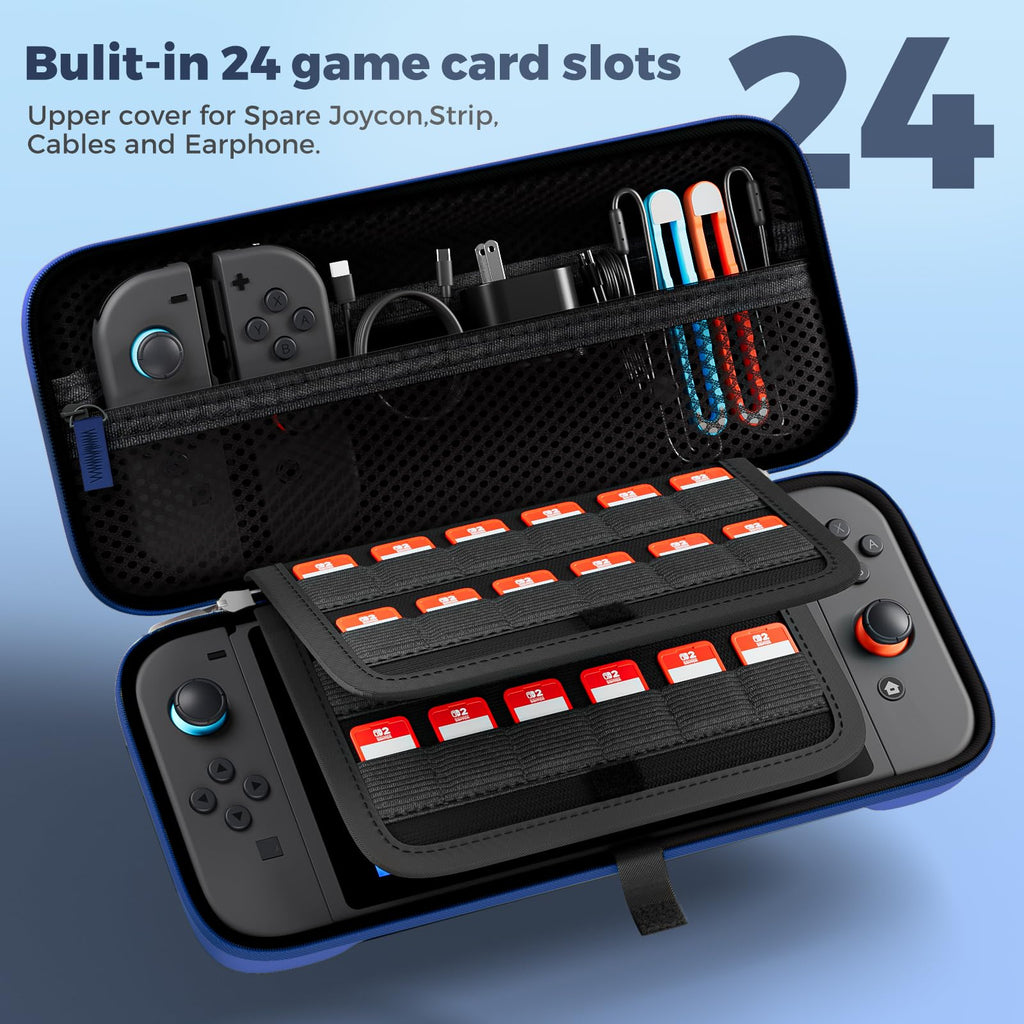 ProCase Carrying Case for Nintendo Switch 2 (2025) with 24 Game Card Slots, Hard Portable Travel Case Storage Bag Protective Pouch for 2025 Nintendo Switch 2 Console AC Adapter & Accessories -Black,L