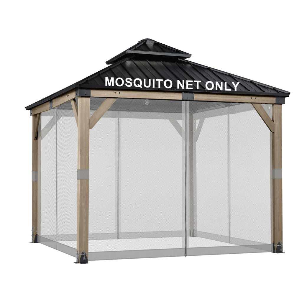 BPS 10' x 10' Gazebo Universal Mosquito Netting Screen Replacement, 4-Panel Mesh Screen Walls with Double Zippers for Outdoor Patio, Khaki (Mosquito Net Only)