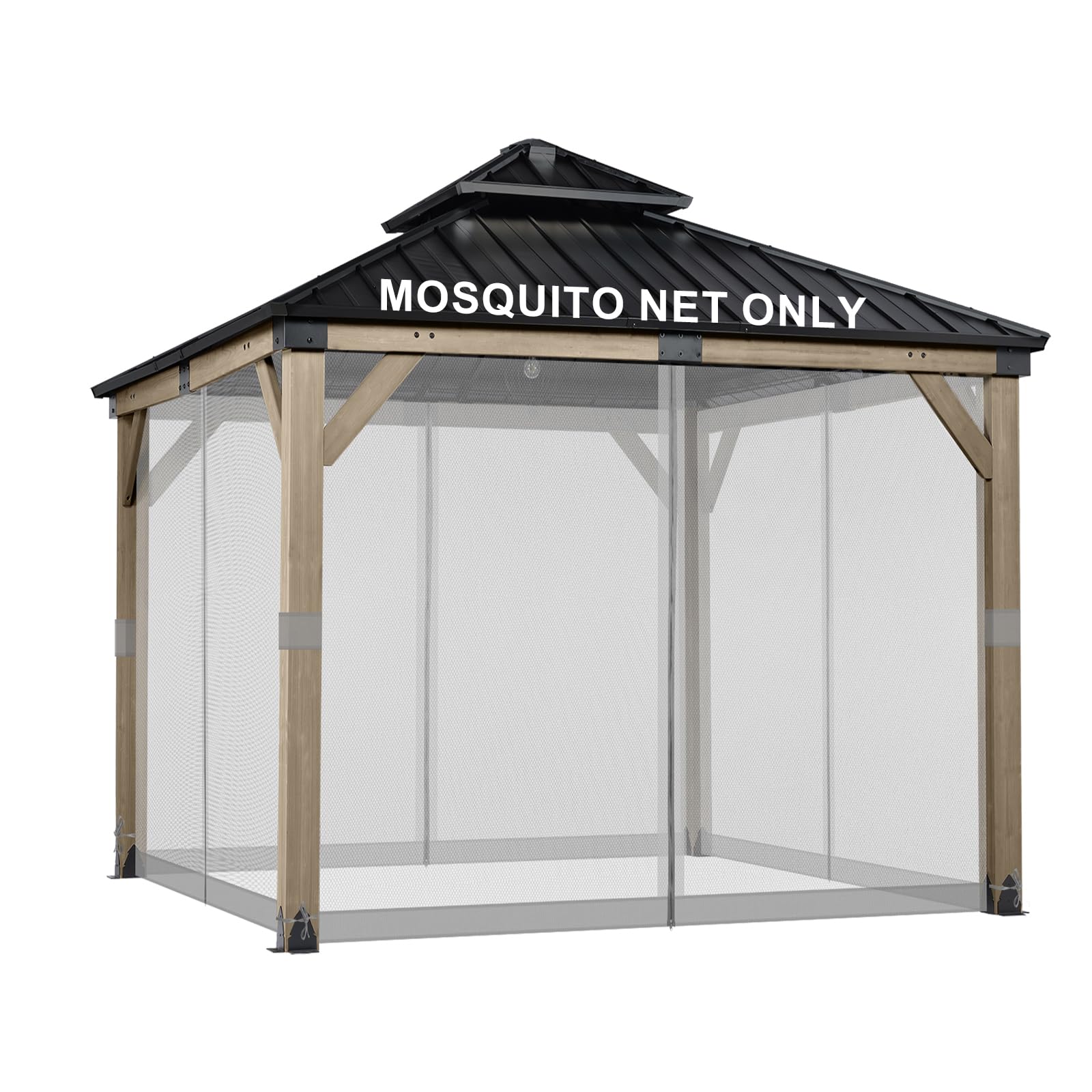 BPS 10' x 10' Gazebo Universal Mosquito Netting Screen Replacement, 4-Panel Mesh Screen Walls with Double Zippers for Outdoor Patio, Khaki (Mosquito Net Only)