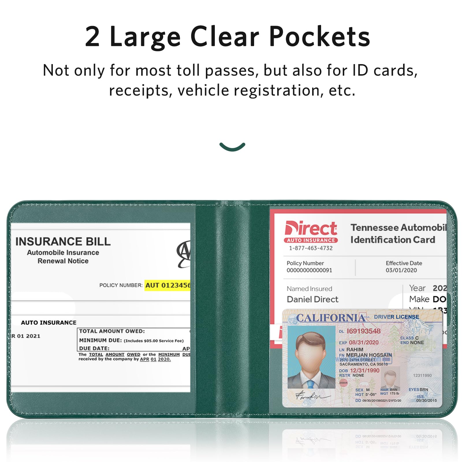 CoBak Car Registration and Insurance Holder - Men and Women Small Lightweight Vehicle Glove Box Car Organizer, Auto Truck Comparment Accessories Case for Essential Document, Driver License (Black)