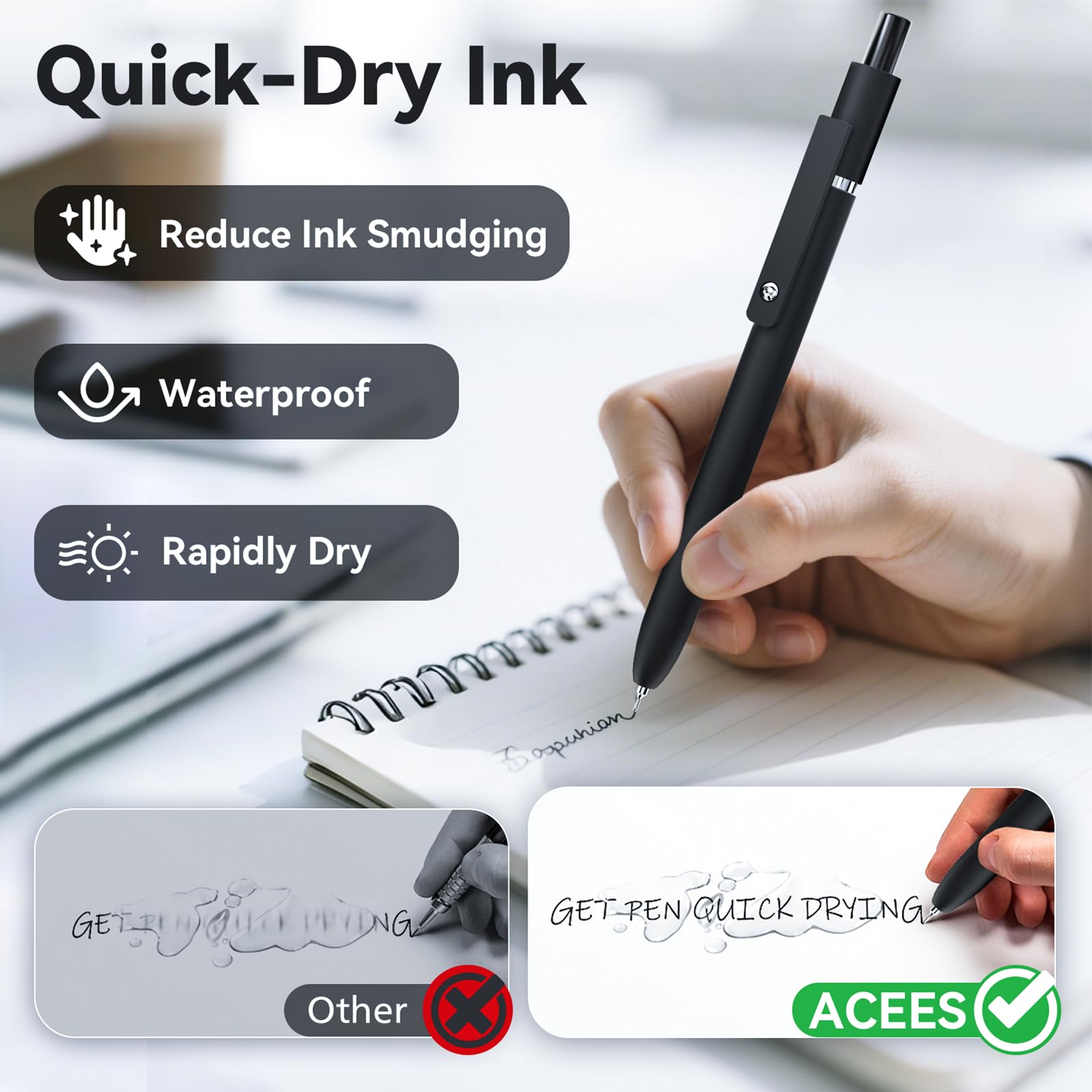 ACEES Gel Pens, 6 Pcs 0.5mm Fine Point Black Ink Pen With Smooth Writing, Office Desk Accessories, School Writing Supplies Gifts for Men Women, Quick Dry Pens For Journaling, Black/Gray/White