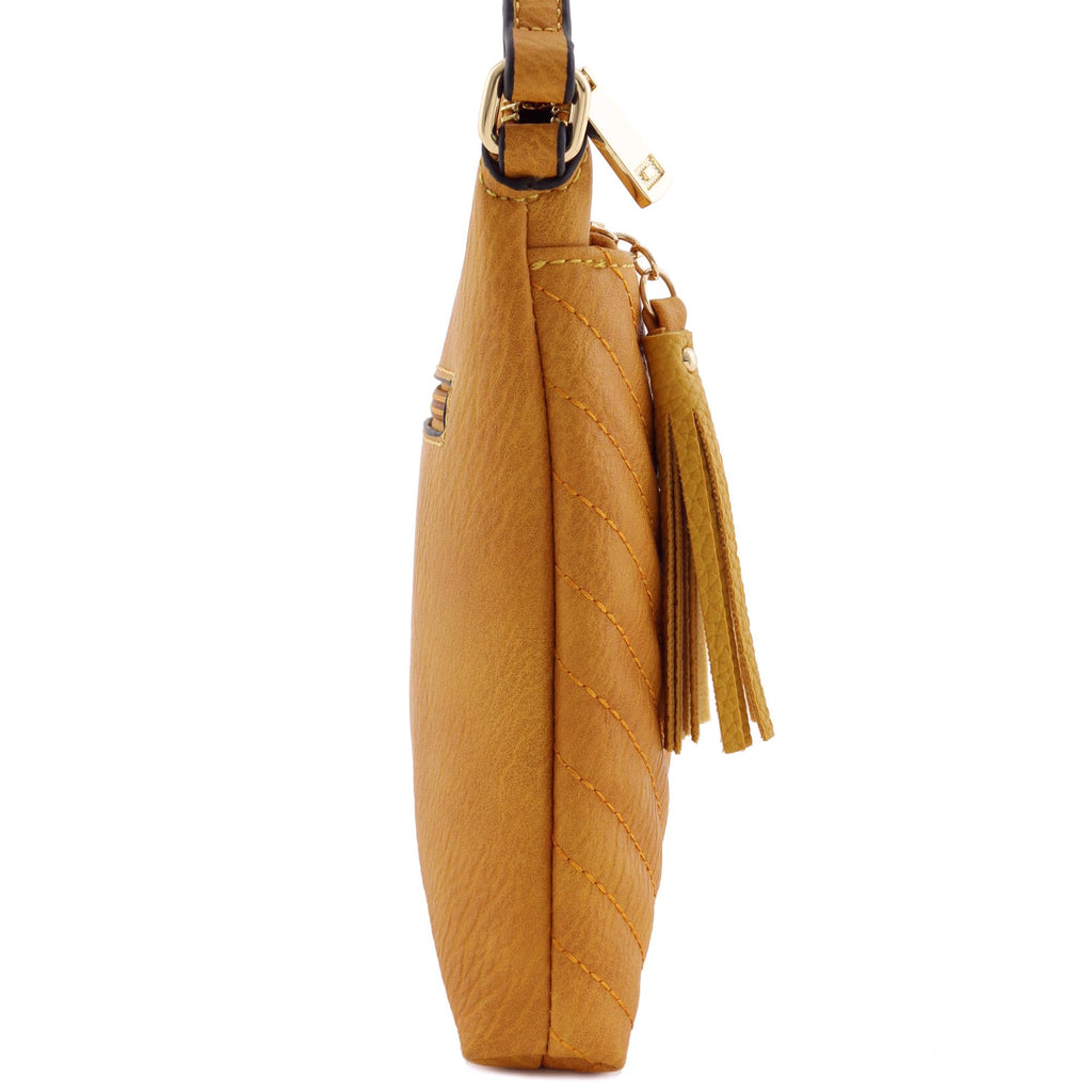 FashionPuzzle Chevron Quilted Medium Crossbody Bag with Tassel Accent