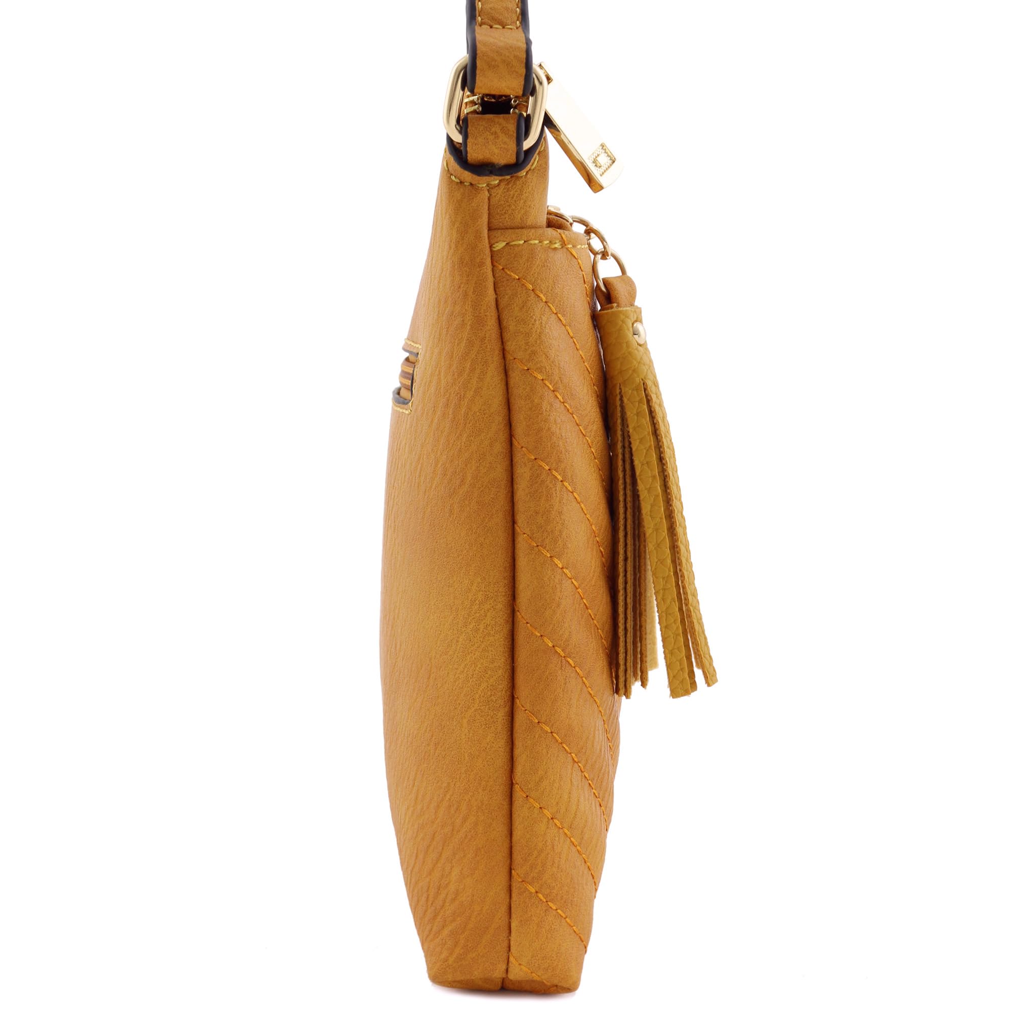 FashionPuzzle Chevron Quilted Medium Crossbody Bag with Tassel Accent