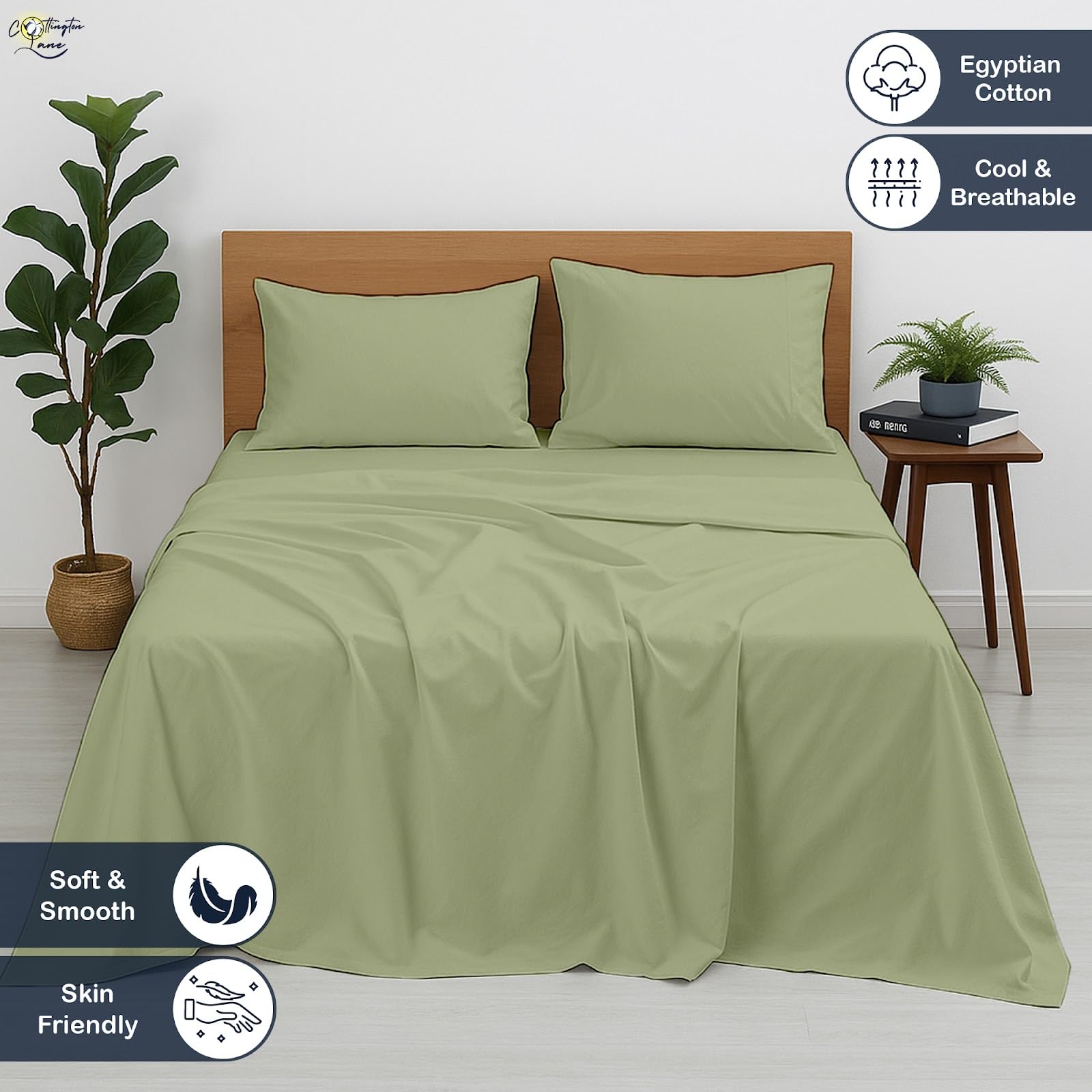 Cottington Lane Twin Size Sheet Set, 100% Egyptian Cotton Premium Hotel Quality 4 Piece Sheets Sets, High Thread Count Dark Grey Solid with 6-10" Deep Pocket