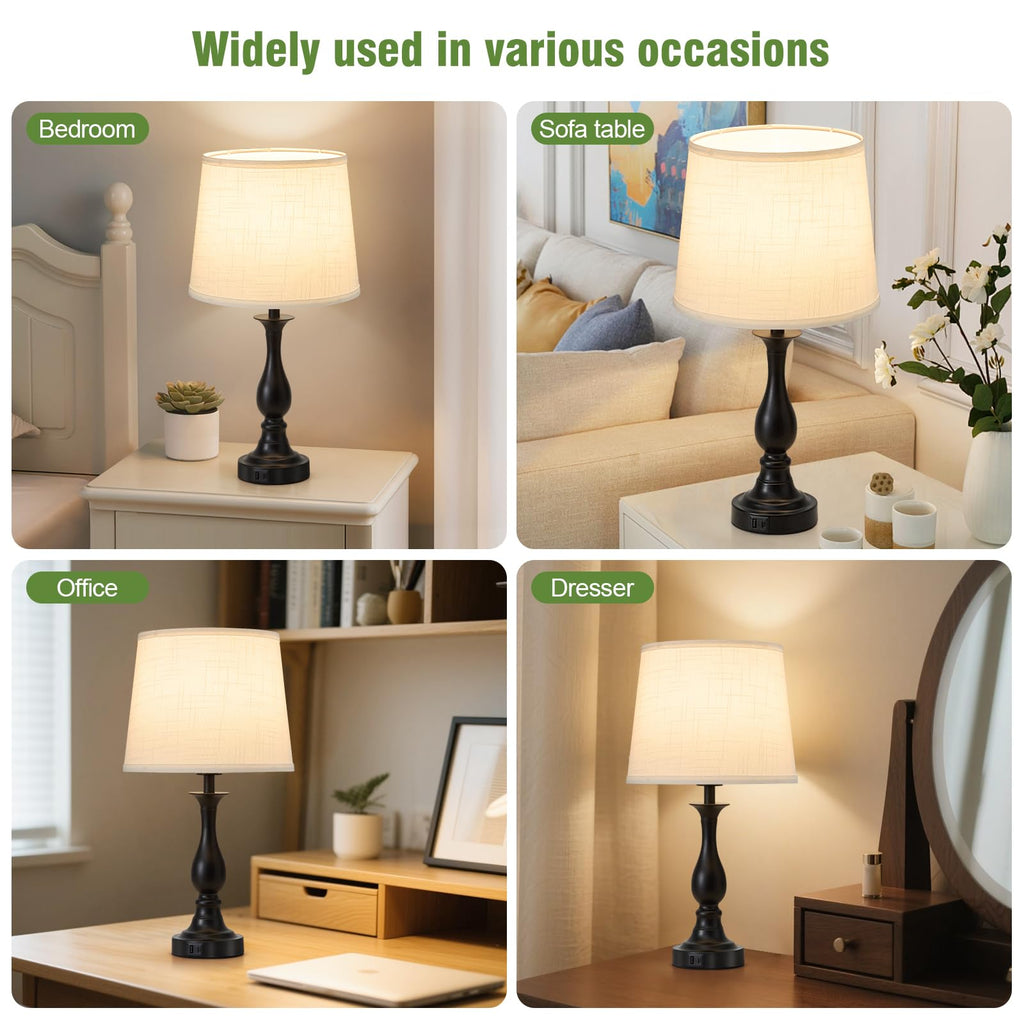 Bedside Table Lamp Touch Control Bedroom Lamps with USB A and C Charging Port 3 Way Dimmable Touch Lamps for Nightstand Living Room Bedroom Dorm Home Office Reading, Set of 2