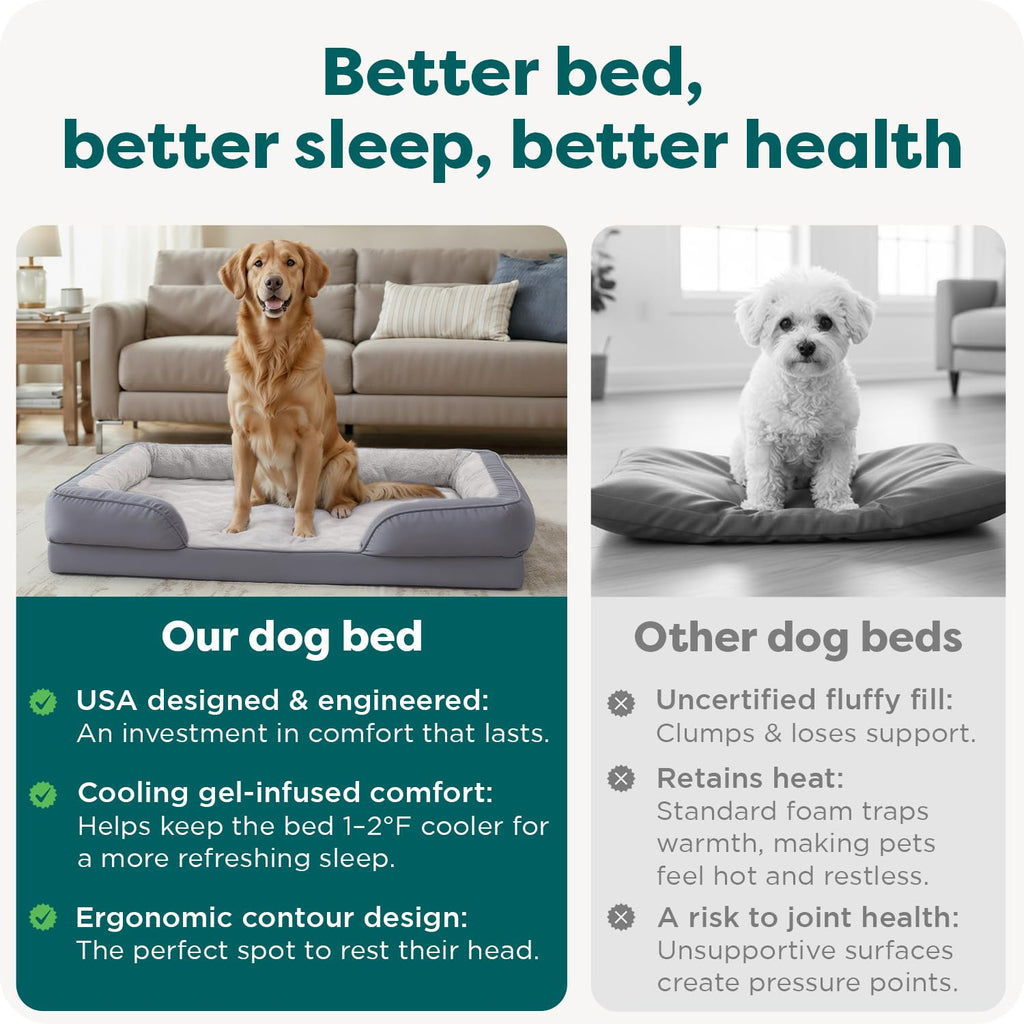 Furhaven Cooling Gel Dog Bed for Medium/Small Dogs w/ Removable Bolsters & Washable Cover, For Dogs Up to 35 lbs - Plush & Velvet Waves Perfect Comfort Sofa - Brownstone, Medium