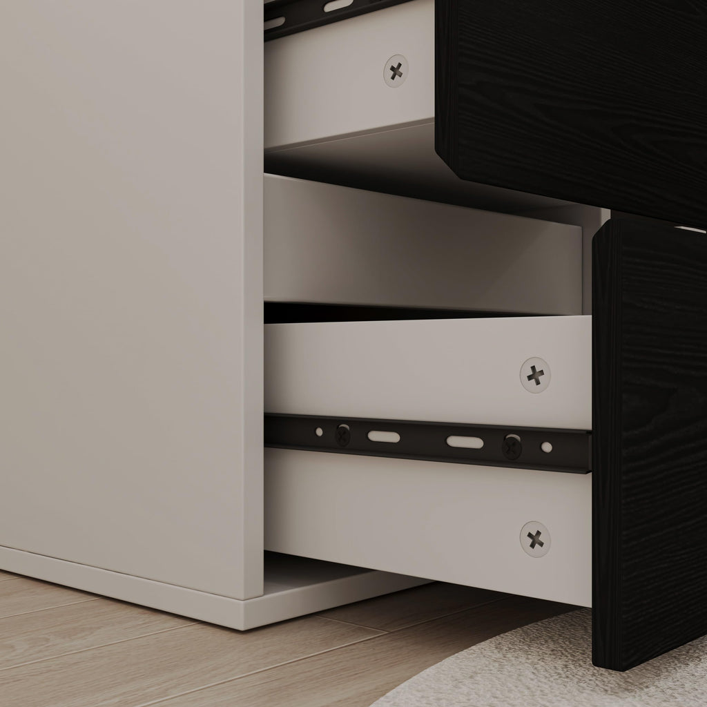 Bobve L Shaped Computer Desk, 47 Inch Home Office Desk with File Drawers & Storage Shelves, Small Corner Computer Desk for Small Space (Black + White)
