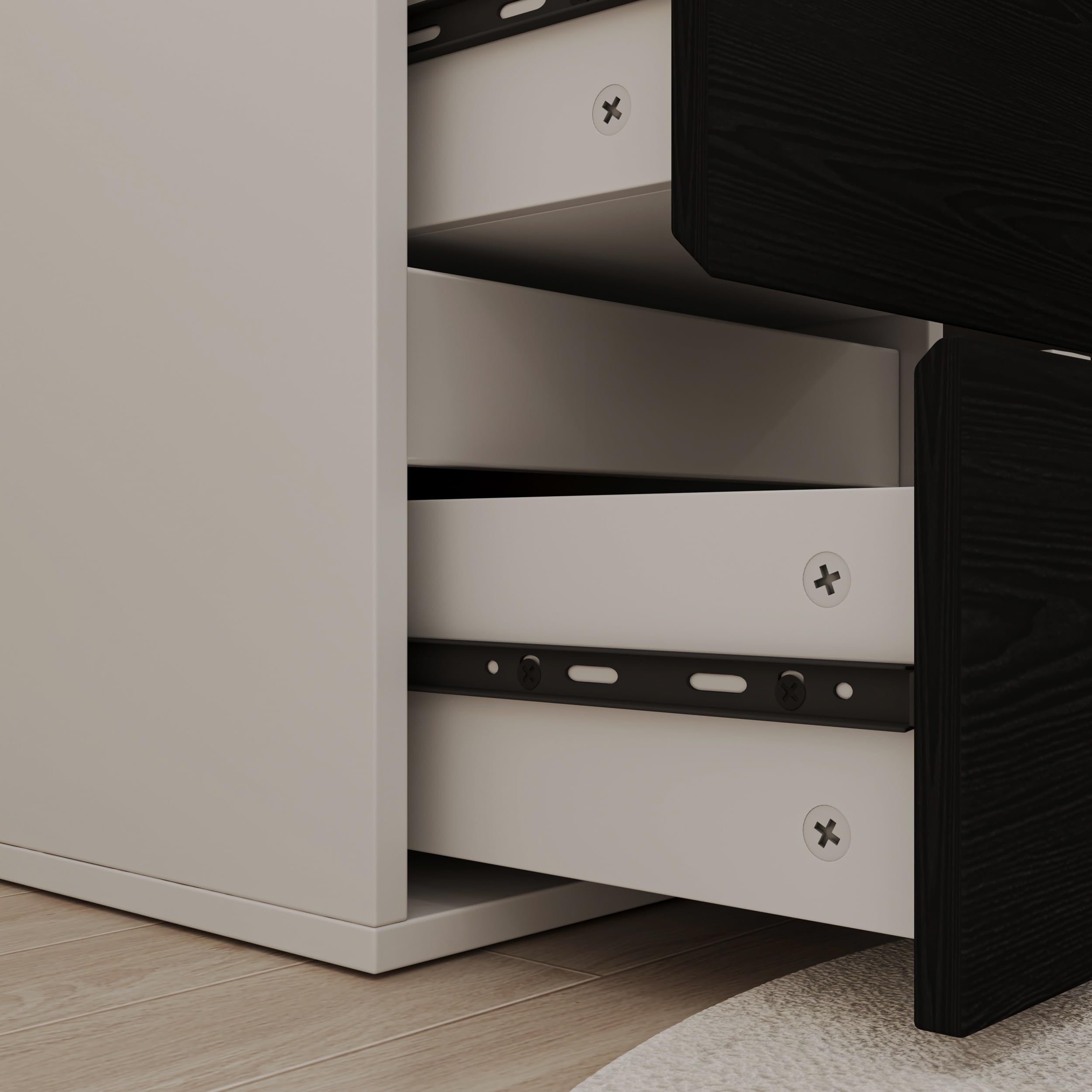 Bobve L Shaped Computer Desk, 47 Inch Home Office Desk with File Drawers & Storage Shelves, Small Corner Computer Desk for Small Space (Black + White)
