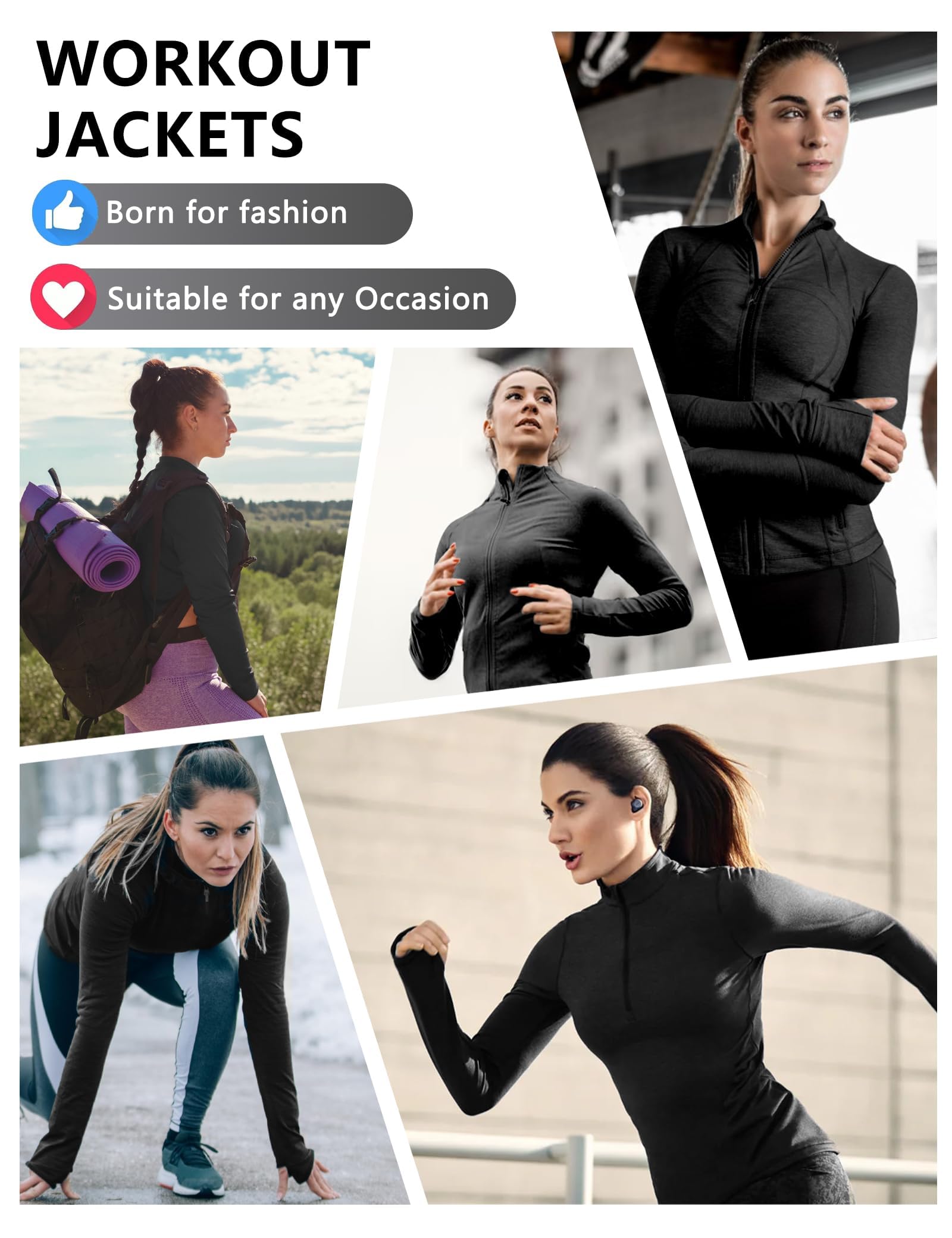 Dalavch 3 Pack Womens Cropped Full Zip up Workout Jacket Slim Fit Running Athletic Gym Yoga Sports Jacket with Thumb Holes