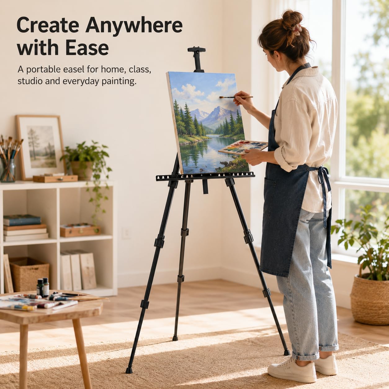 RRFTOK Easel Stand for Sign and Painting: Art Portable Adjustable Metal Tripod Easels for Display Height from 17 to 66 Inch -Canvas Stand for Table-Top/Floor Paint - Gifts for Teens Art Supplies
