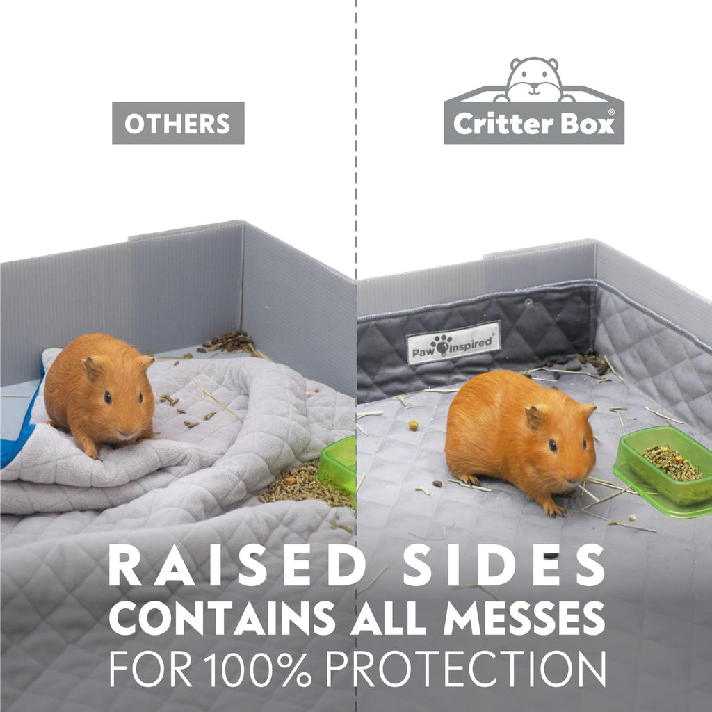 Paw Inspired Critter Box Washable Cage Liner with Raised Sides, Fleece Bedding with Waterproof Bottom, Edge Protected Pee Pads for Guinea Pigs, Rabbits, Hamsters, Small Animals (Midwest Size)