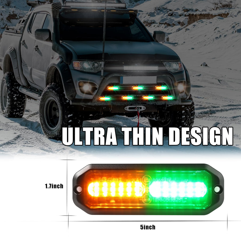 WINECO Amber led strobe lights for trucks 8pcs 12-LED Surface Mount Flashing Strobe Lights kit for Trucks Car Vehicles LED Mini Grille Grill Strobe Light Head Emergency Hazard Warning lights