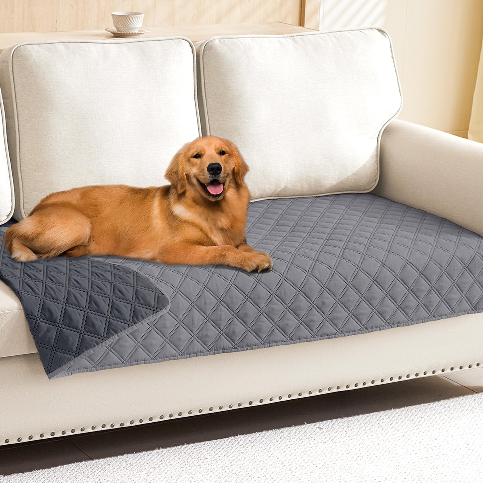 Smiry Waterproof Dog Bed Cover Pet Blanket, Soft Washable Dog Blanket for Furniture Bed Couch Sofa Reversible, Checkered (30"x53", Beige/Beige)