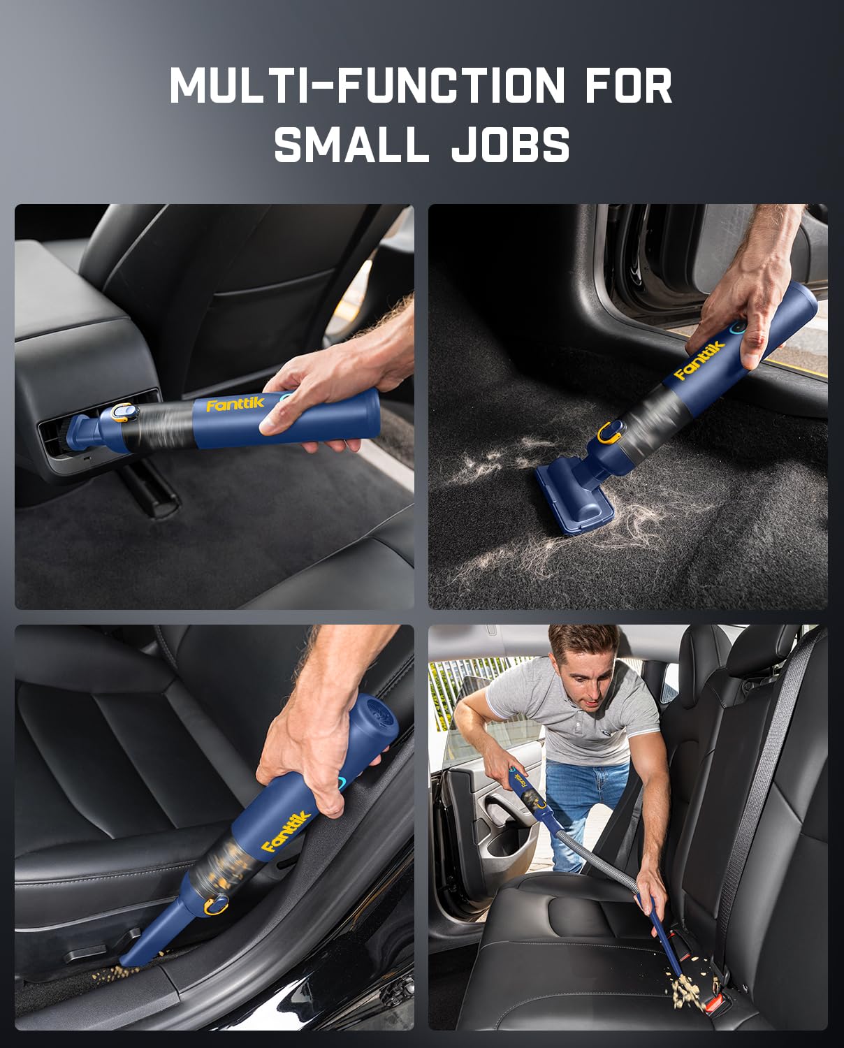 Fanttik Slim V8 APEX Car Vacuum, 4-in-1 Portable Mini Cordless Vacuum with 19000pa Suction Power, Type-C Charge, 2 Suction Modes, Handheld Vacuum for Small Jobs, Car, Office Desk, Keyboards (Black)