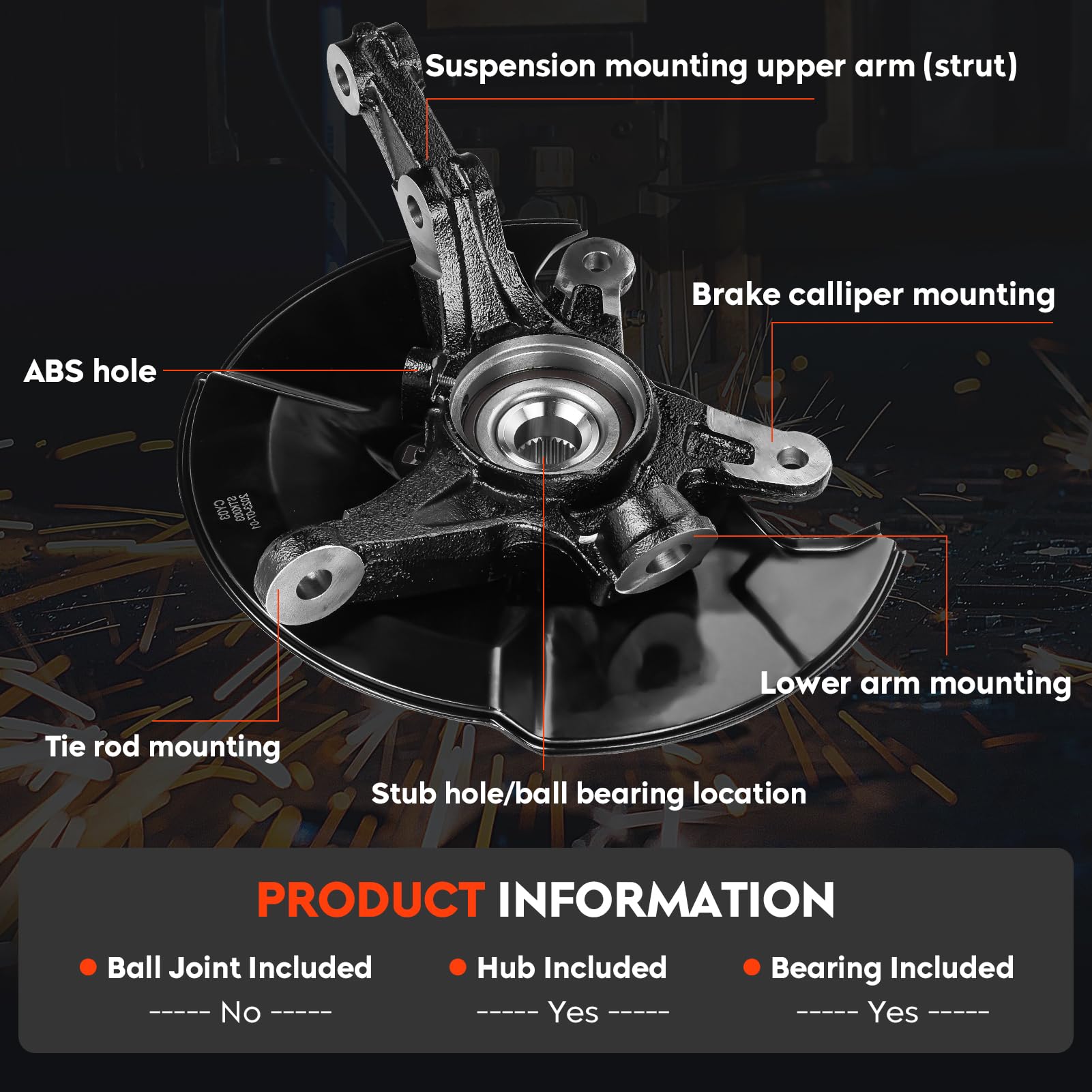 Front Left Steering Knuckle & Wheel Bearing Hub Assembly for Honda Civic 2006 2007 2008 2009 2010 2011, without Si MUGEN Si Model, 698-451 698451 44300SNA952 44300TR0951, Driver Side