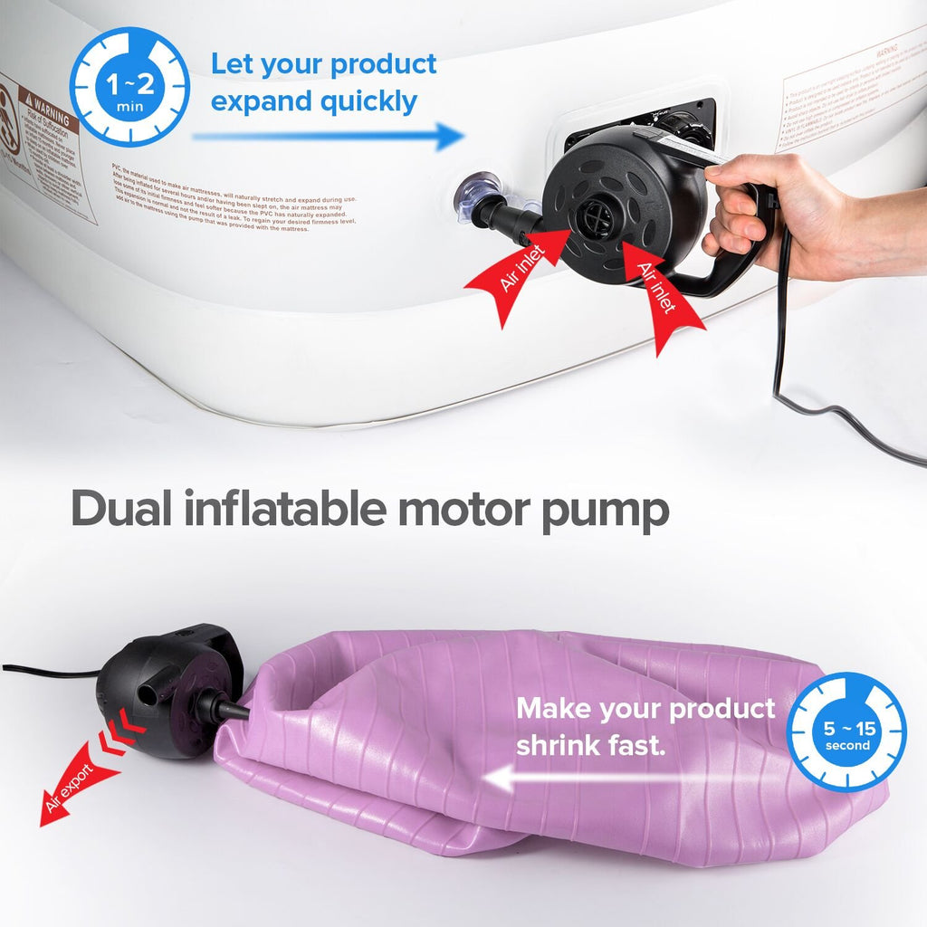 Etekcity Air Pump for Inflatables, Portable Electric Air Mattress Pump, Quick-Fill Perfect Inflator/Deflator for Couch, Blow up Pool Floats Raft Bed Boat Toy with Nozzles, 110-120V, Black