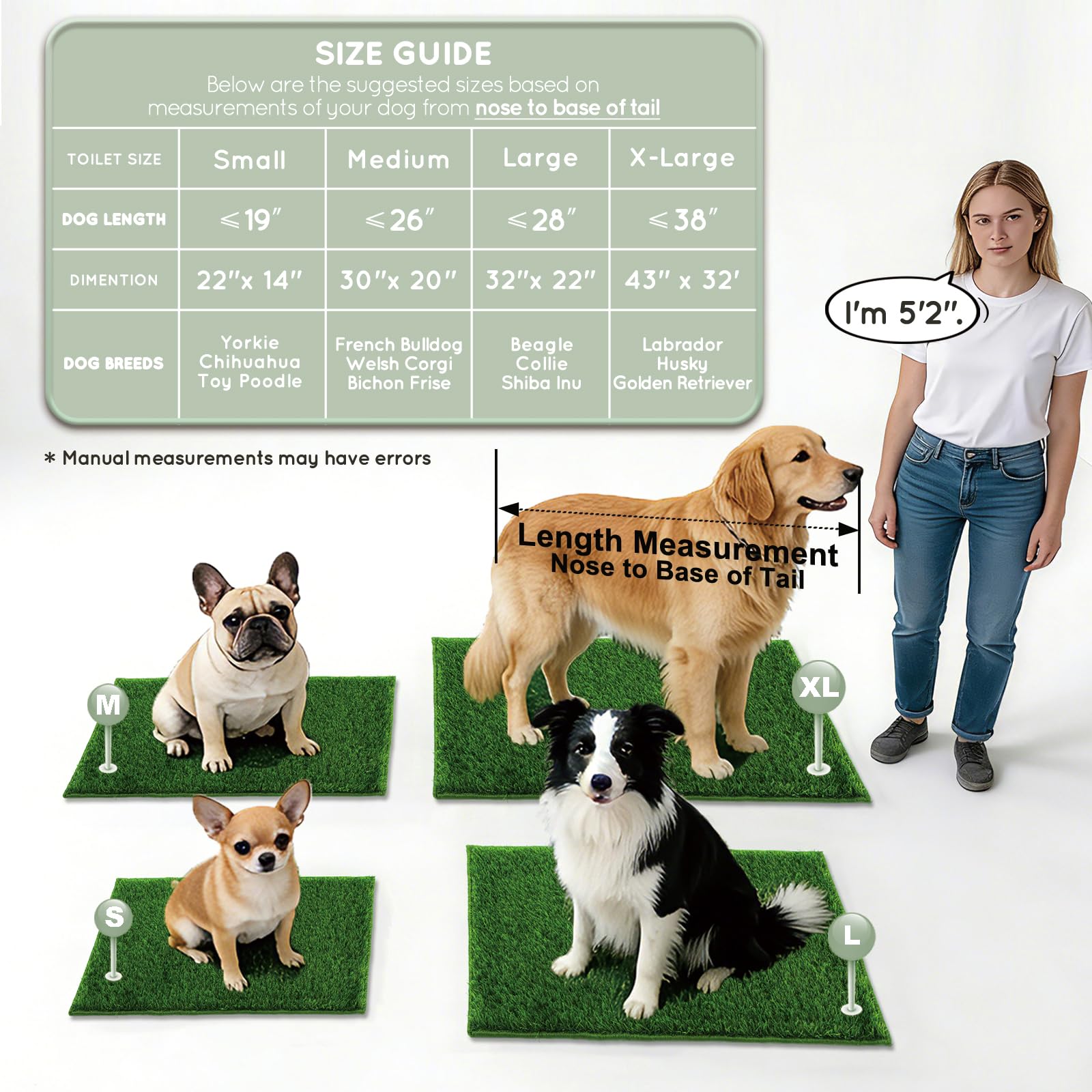 HQ4US 4LEGS Artificial Grass, Dog Pee Grass Pads for Dogs Potty, 2PCS Odor Free Fake Grass for Dogs Small 22" x 14" with Countless Drainage Holes, Dog Potty Grass Hemmed Edge Realistic