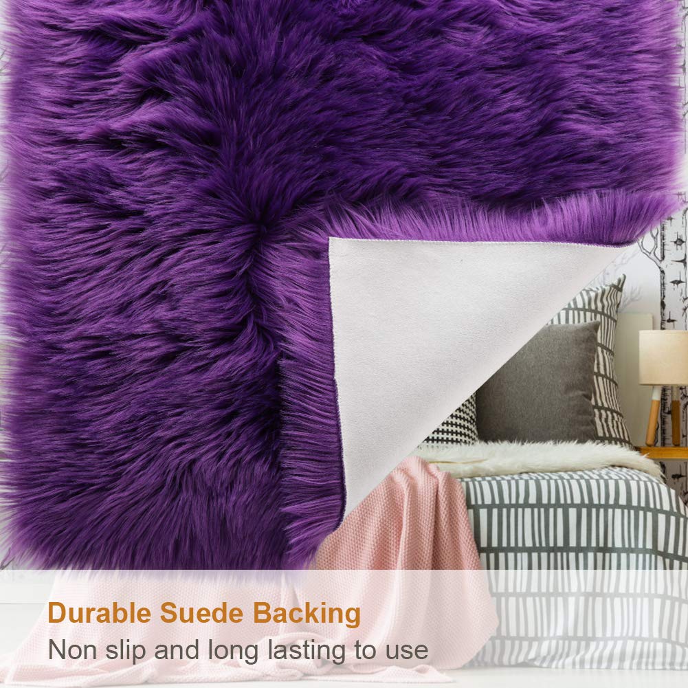 LOCHAS Soft Fluffy Faux Fur Rugs for Bedroom Bedside Rug 2x3 Feet, Washable, Furry Sheepskin Area Rug for Living Room Girls Room, Luxury Shag Carpet Home Decor, Beige