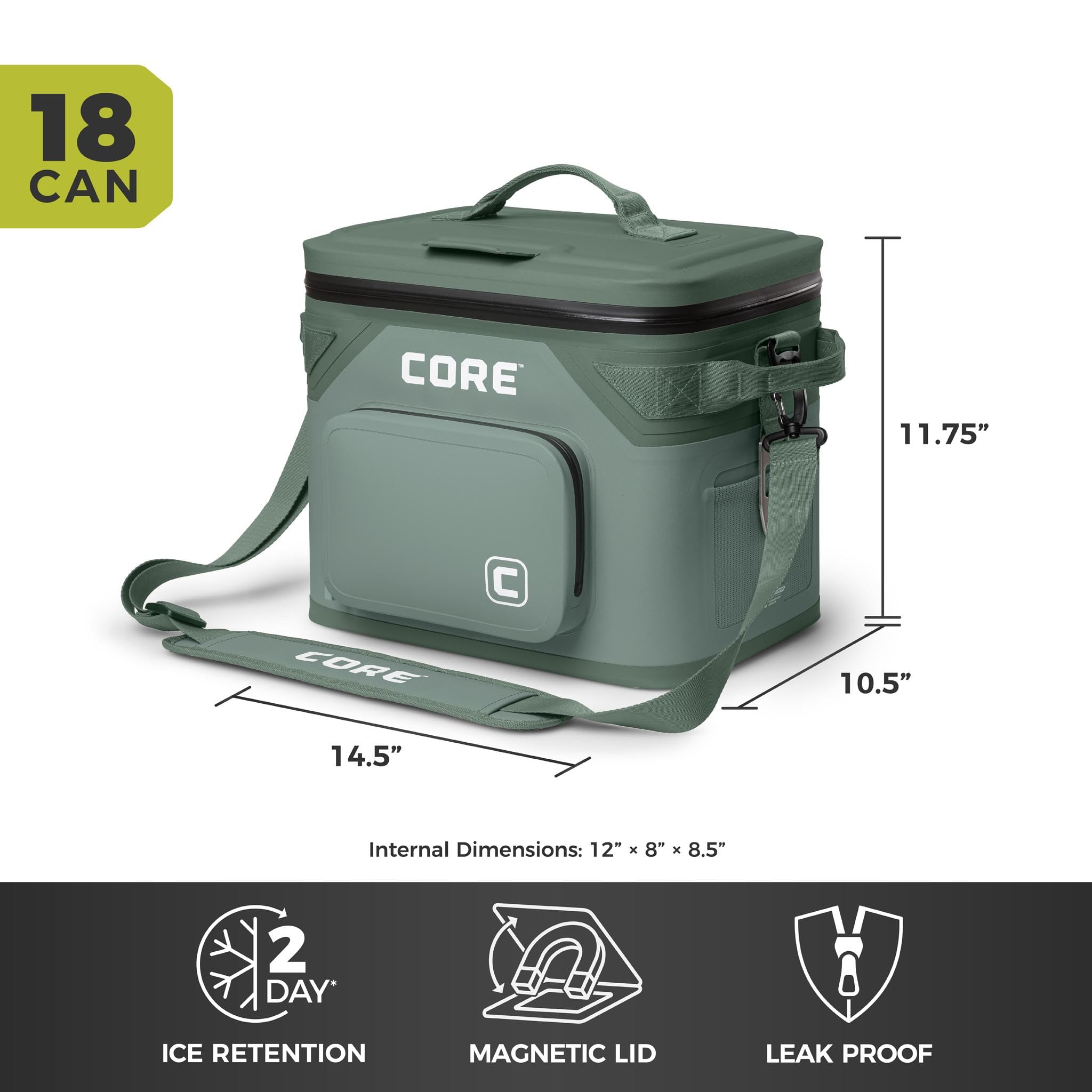 CORE Magnetic Leak Proof Soft Cooler with Waterproof Zipper | Insulated Bag Portable Ice Chest Box | Best Soft Cooler for Food & Beverages for Tailgating, Car Camping, Travel, and Family Beach Picnics