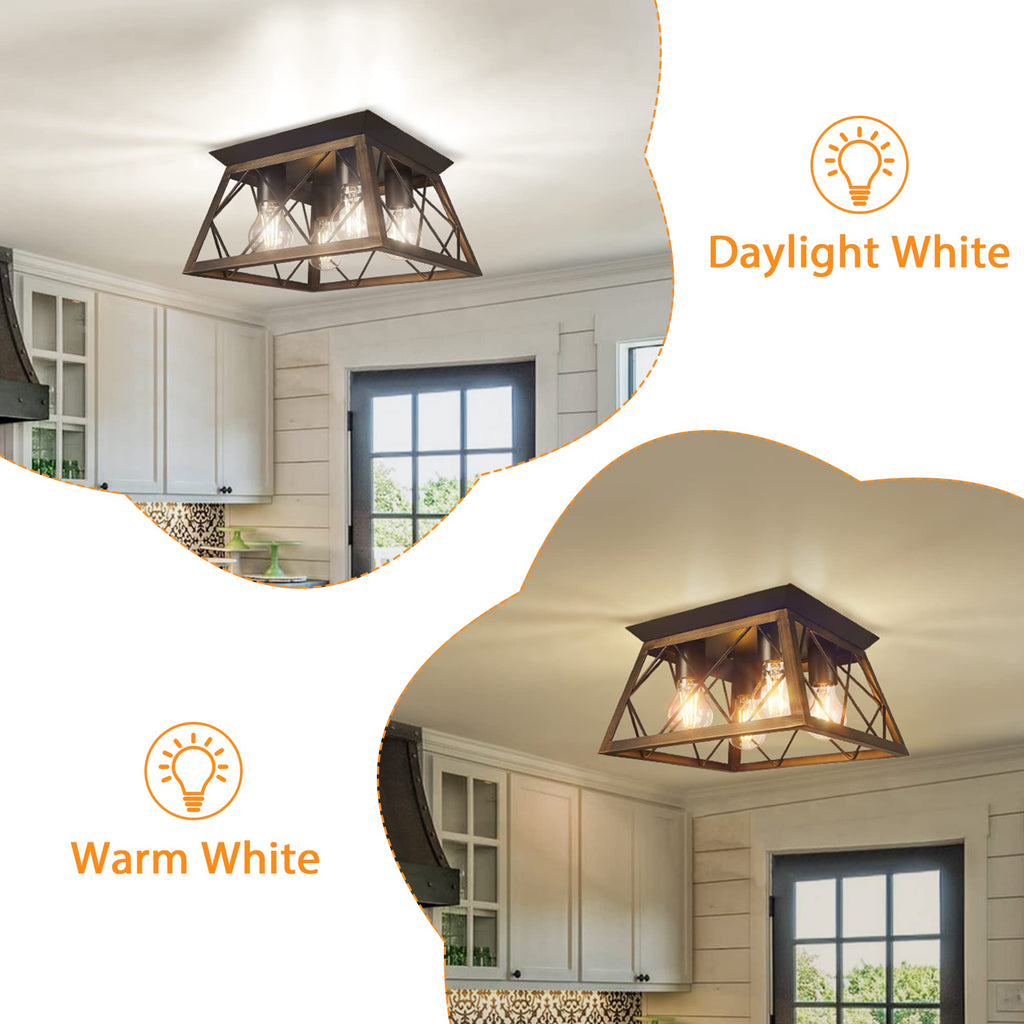 FadimiKoo 2-Light Black Flush Mount Ceiling Light Fixture, Industrial Hallway Light Fixtures Ceiling Mount for Farmhouse Kitchen, Square Cage Ceiling Lamp for Dining Room, Living Room, Entryway