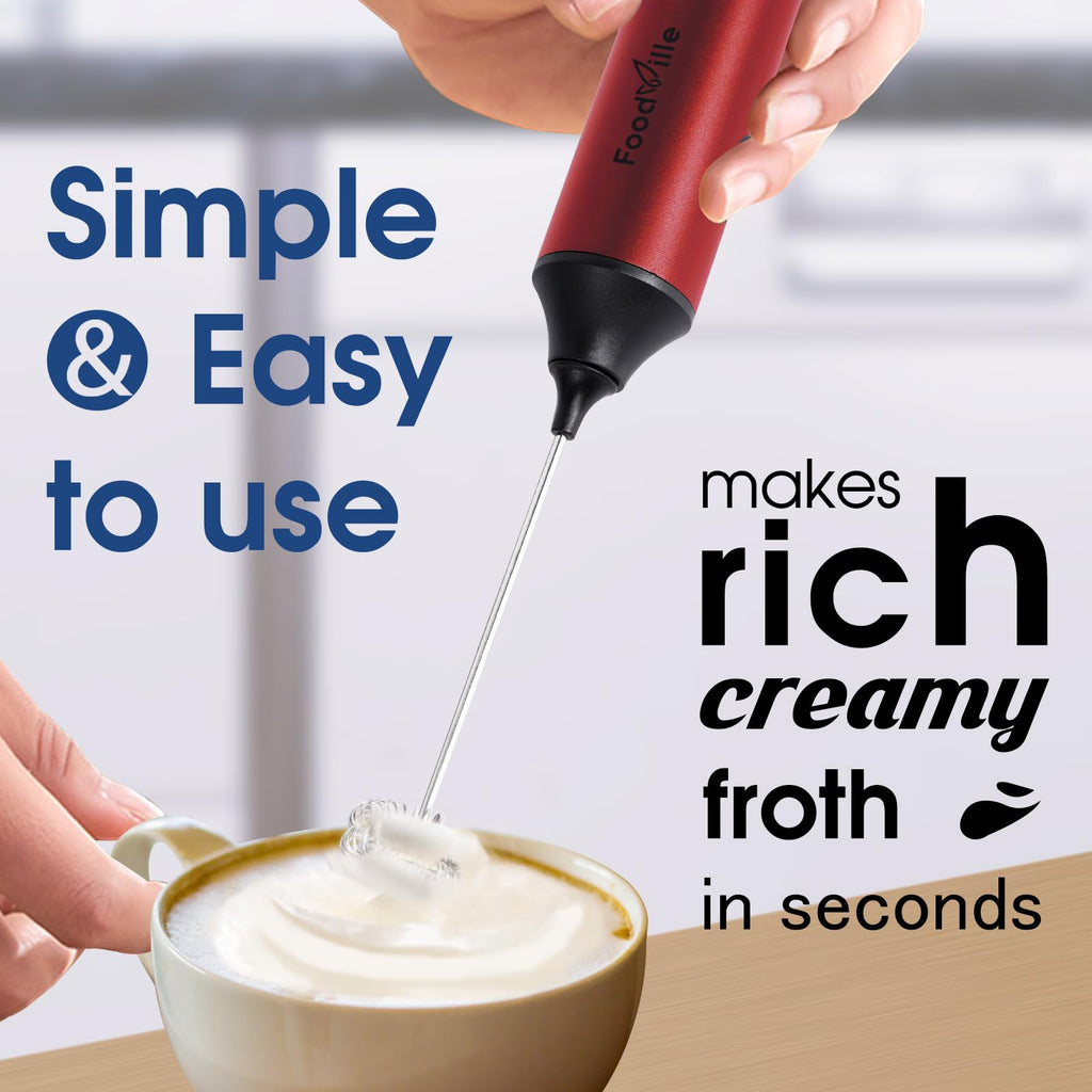 FoodVille MF05 Rechargeable Milk Frother USB Charging Handheld Foam Maker with Stainless Balloon Whisk for Cappuccino, Latte, Bulletproof Coffee, Keto Diet, Protein Powder, Matcha (Black)